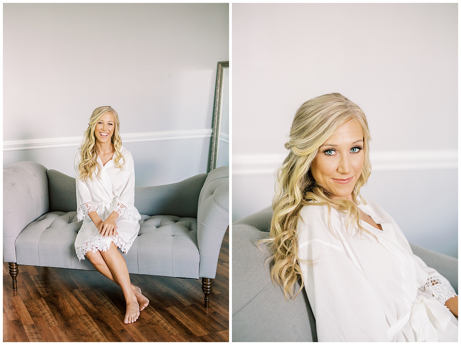 blonde haired bride in separk mansion bridal suite getting ready room