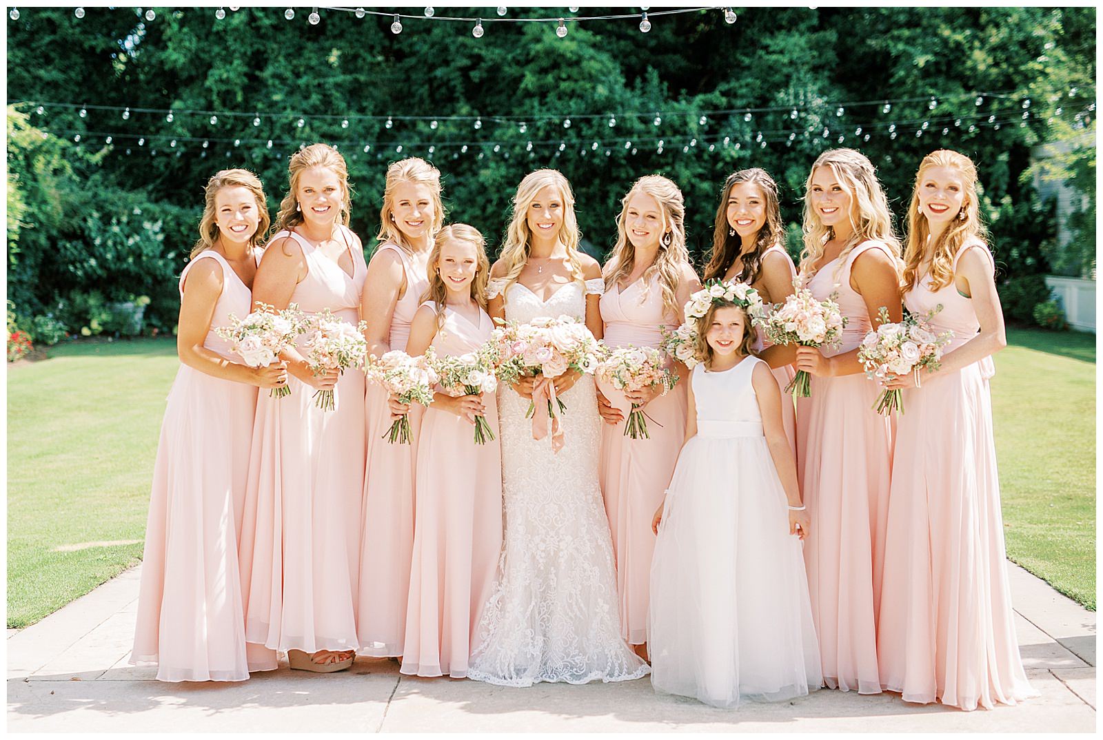 blush pink bridesmaid tribe color palette outdoor group photo