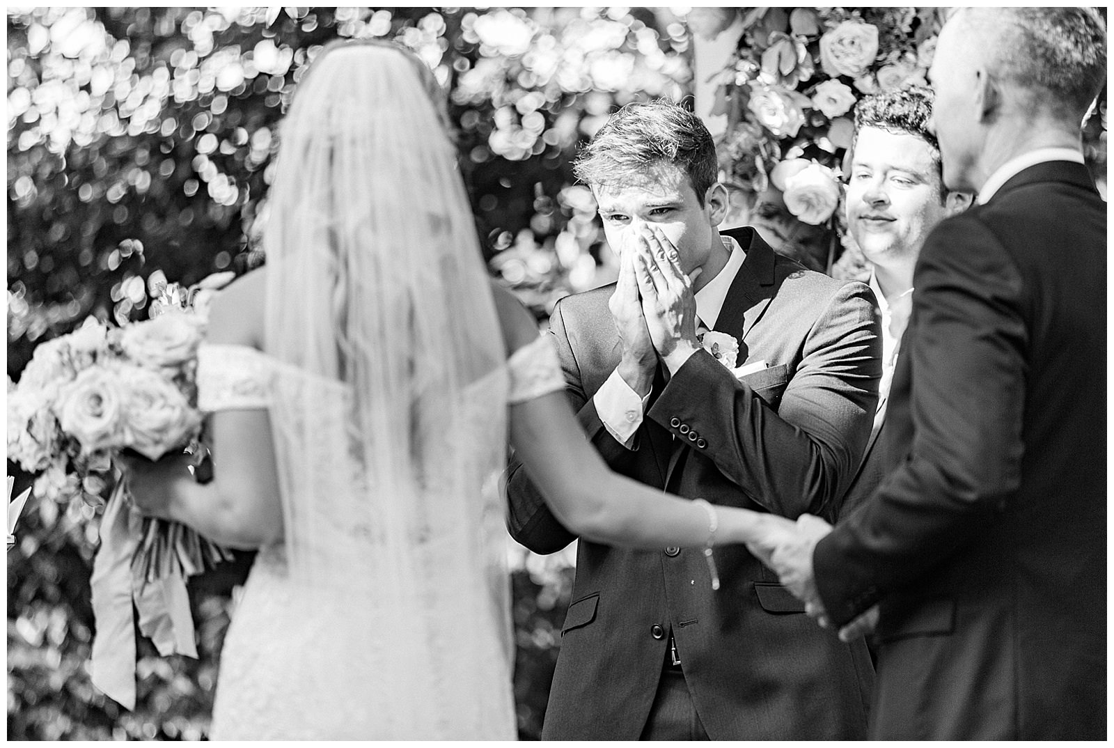emotional grooms first look at separk mansion wedding ceremony