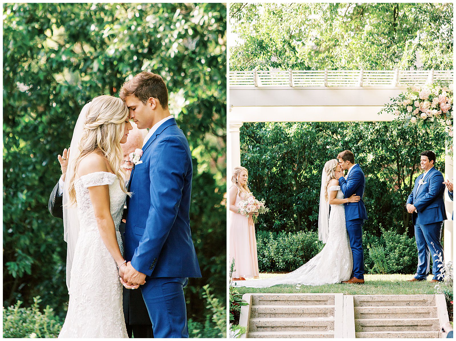 bride and groom get married under outdoor arch at separk mansion in nc
