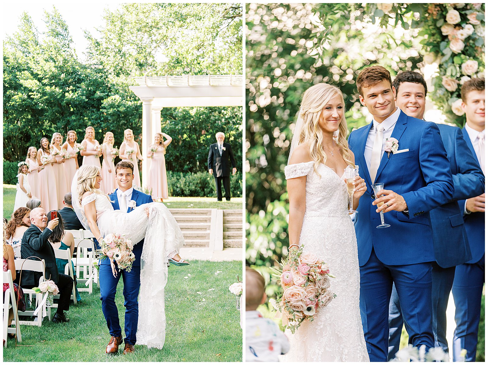 bride and groom get married under outdoor arch at separk mansion in nc