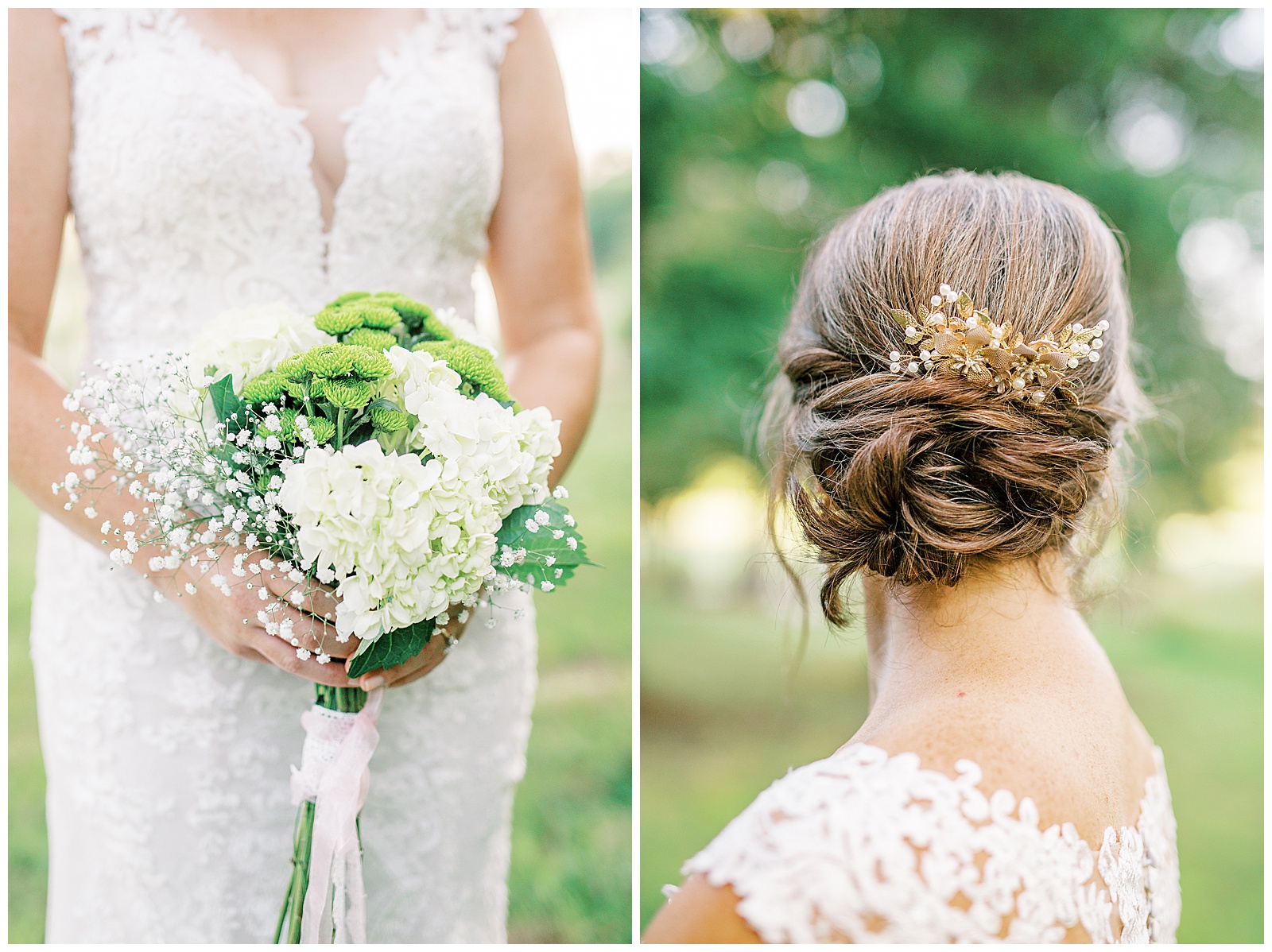 updo hair and makeup detail from sunset bridal portraits in woods and field