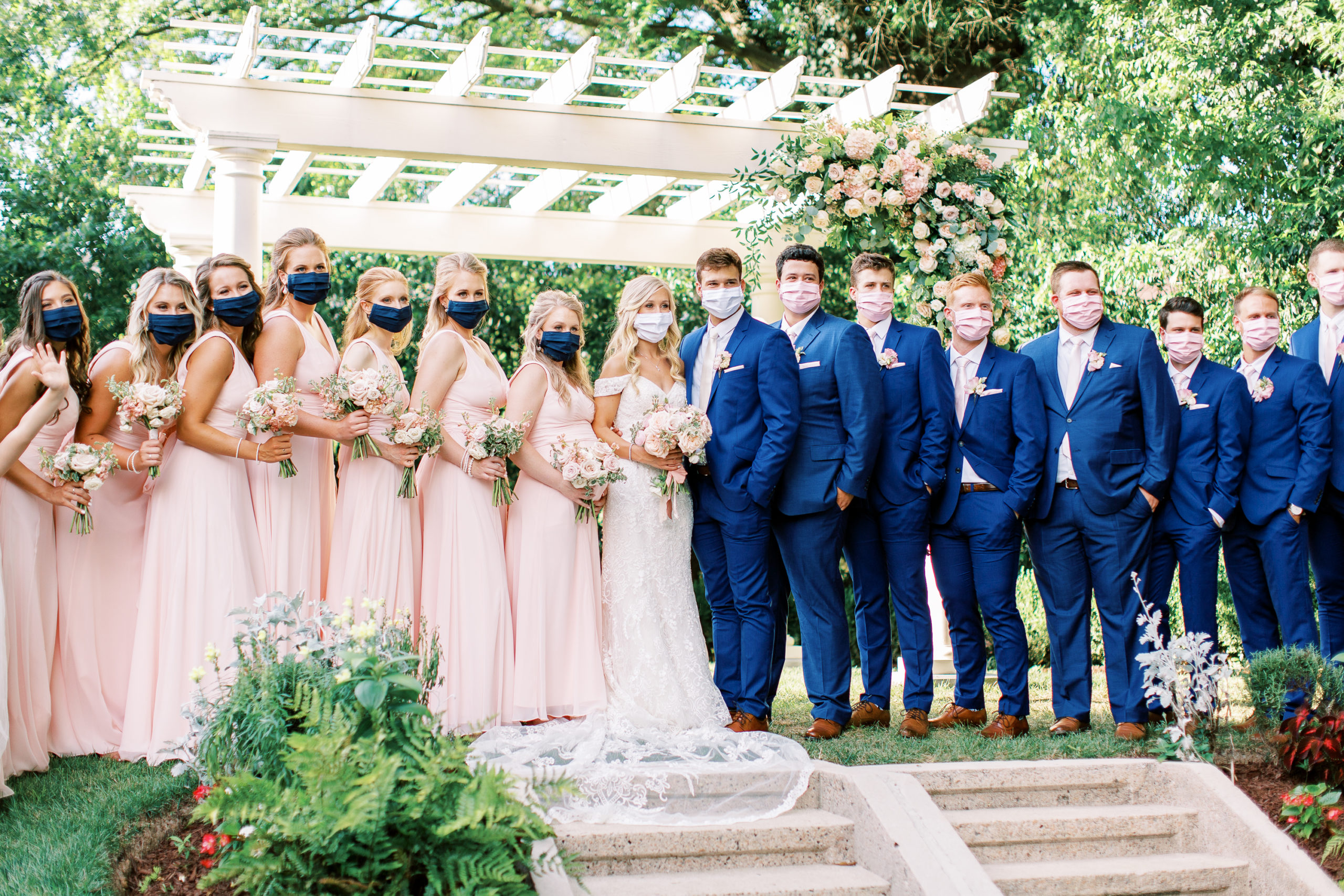 wedding party wearing masks