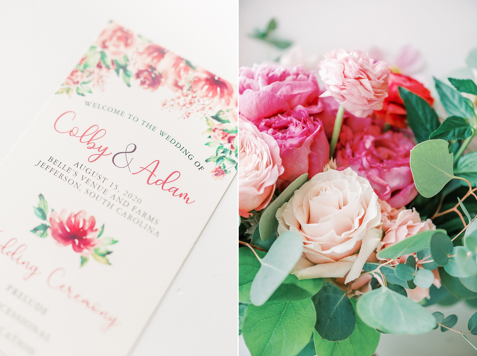 floral wedding invitation with pink peonies for summer wedding