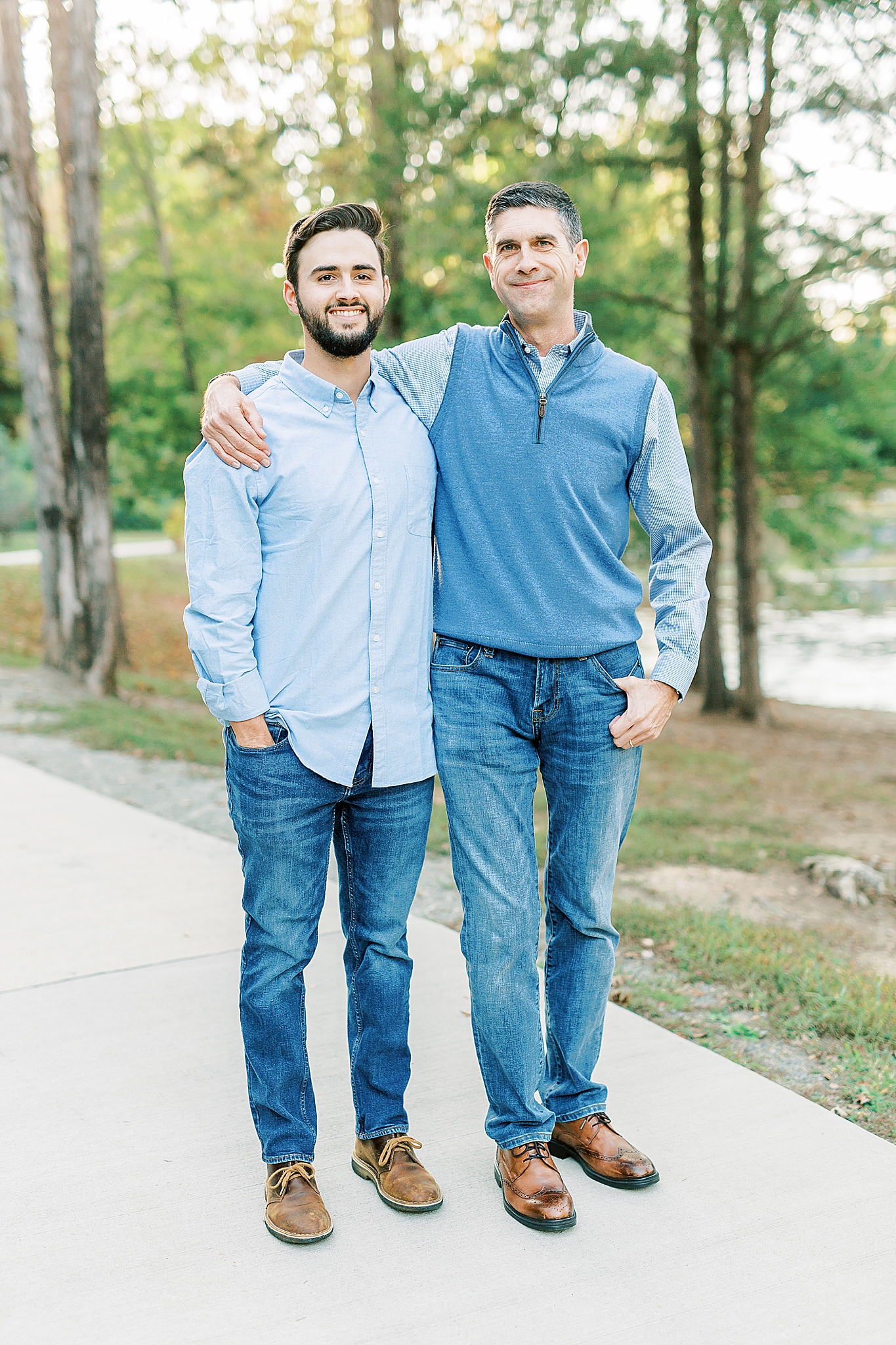 dad poses with son-in-law during Charlotte Fall Family Portraits