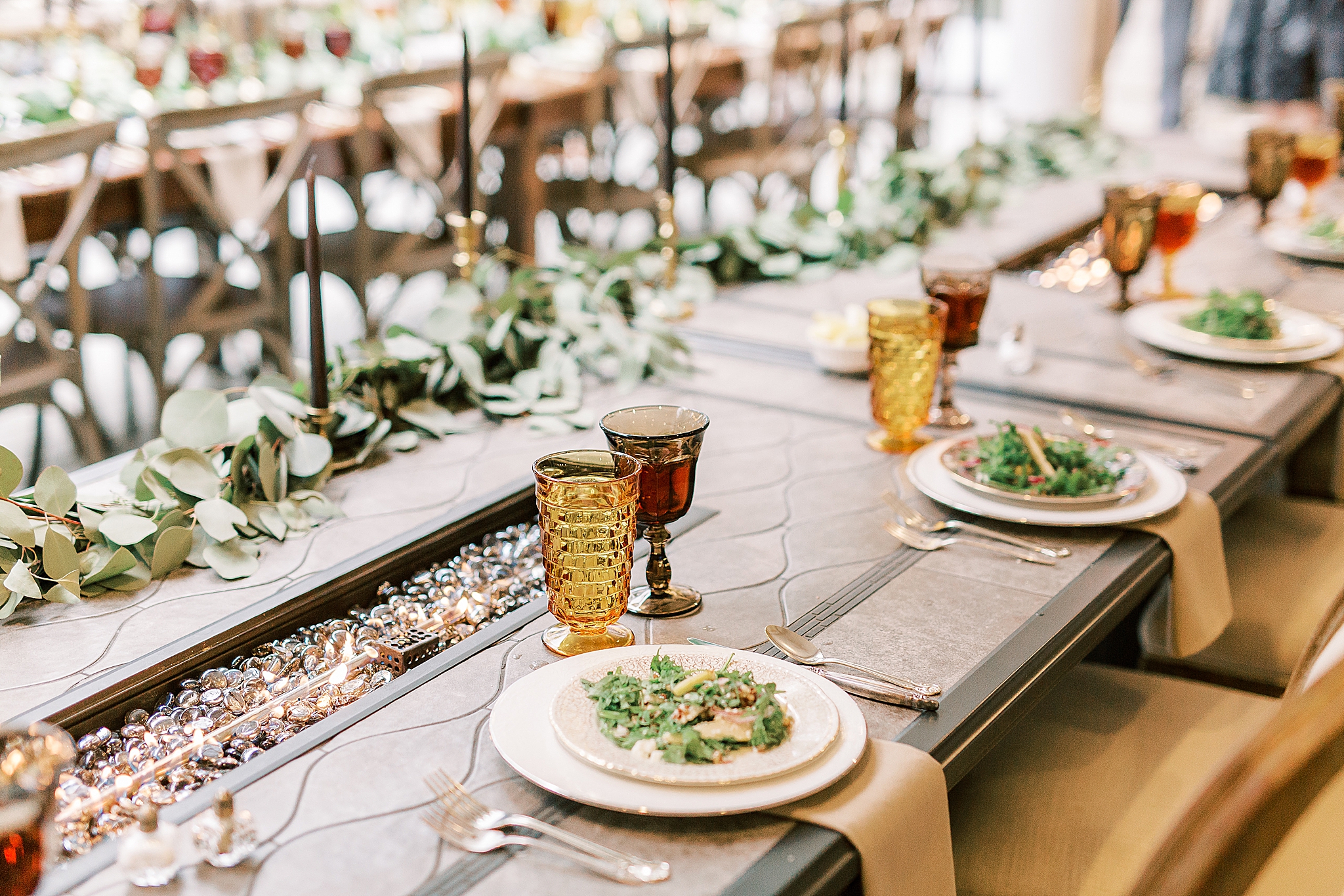 Charlotte NC Rehearsal Dinner with vintage place settings