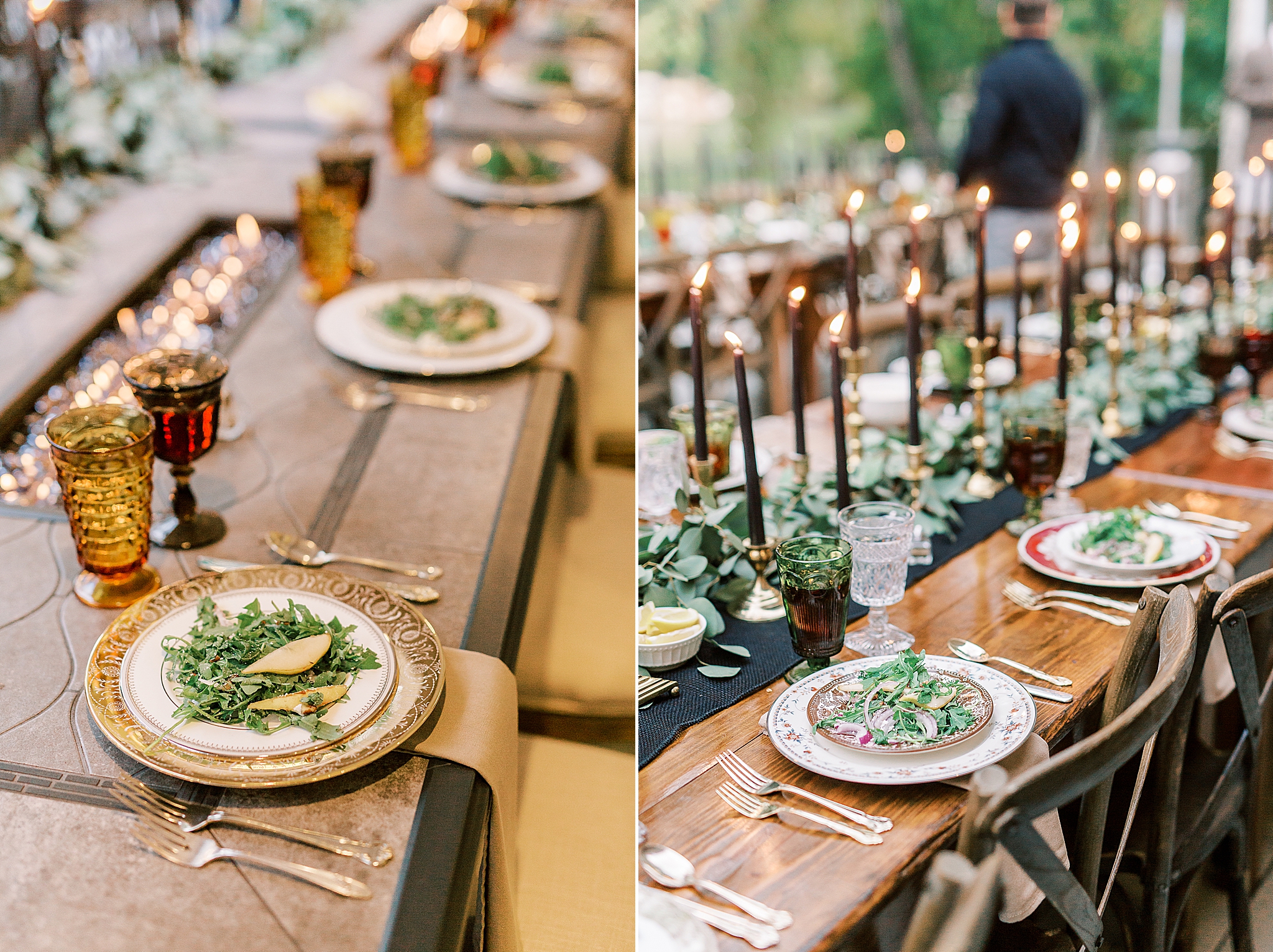 place settings with black candles