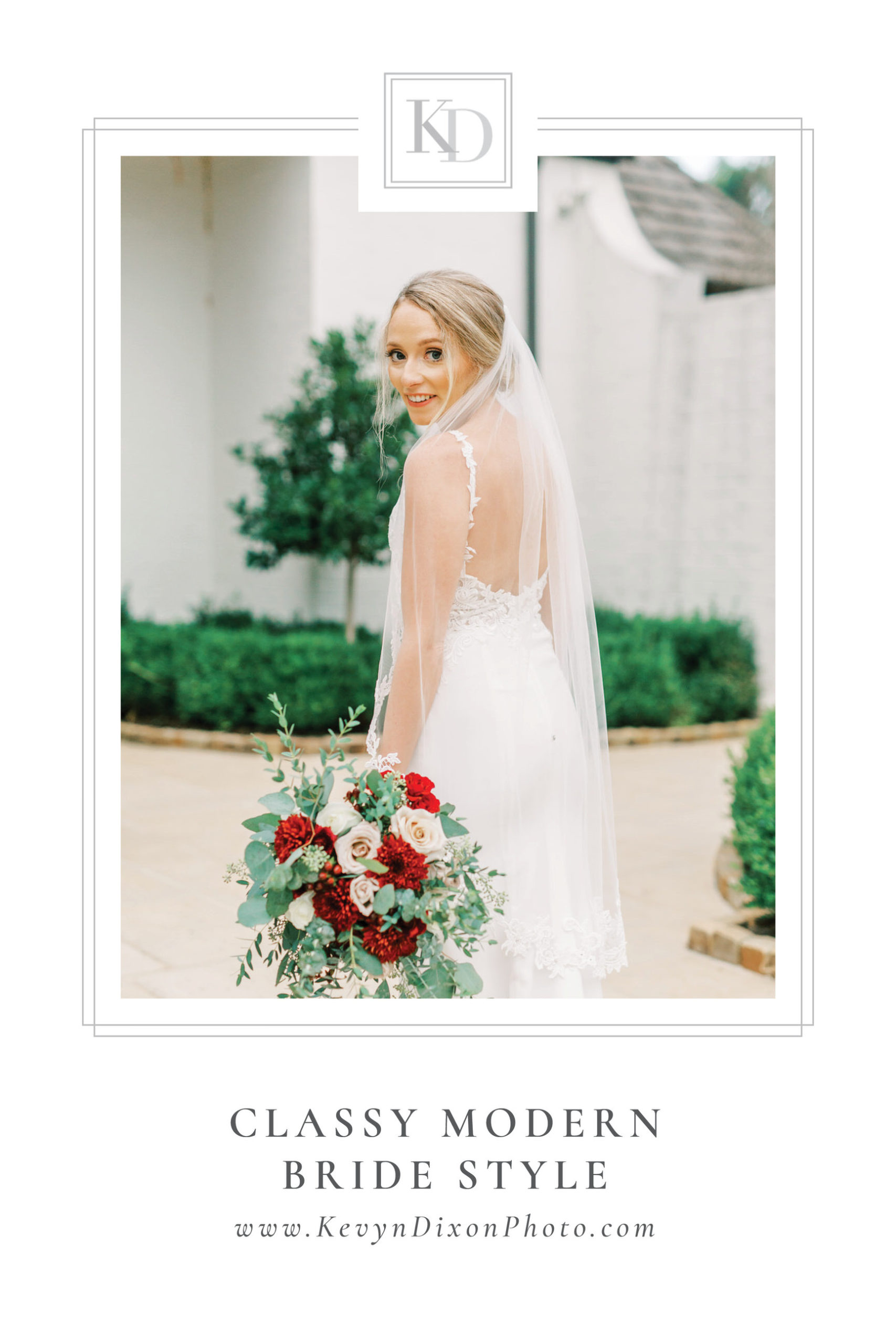 The Andrews Farm bridal portraits with bride holding red and white bouquet
