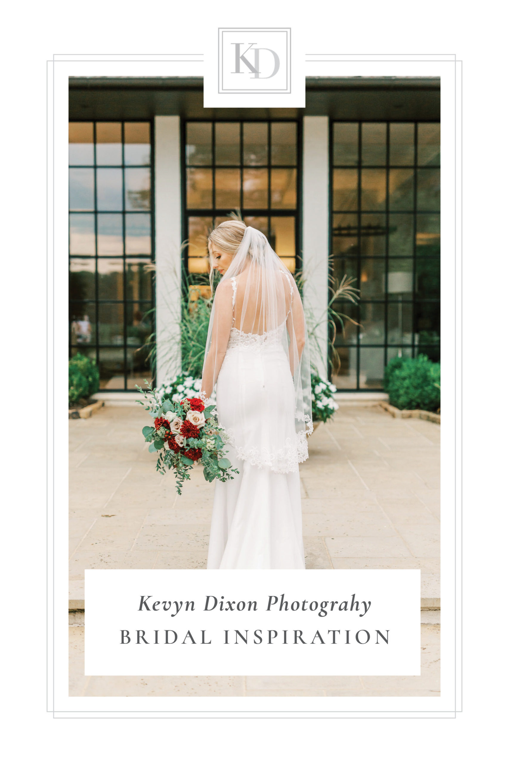 The Andrews Farm bridal portraits with bride holding red and white bouquet