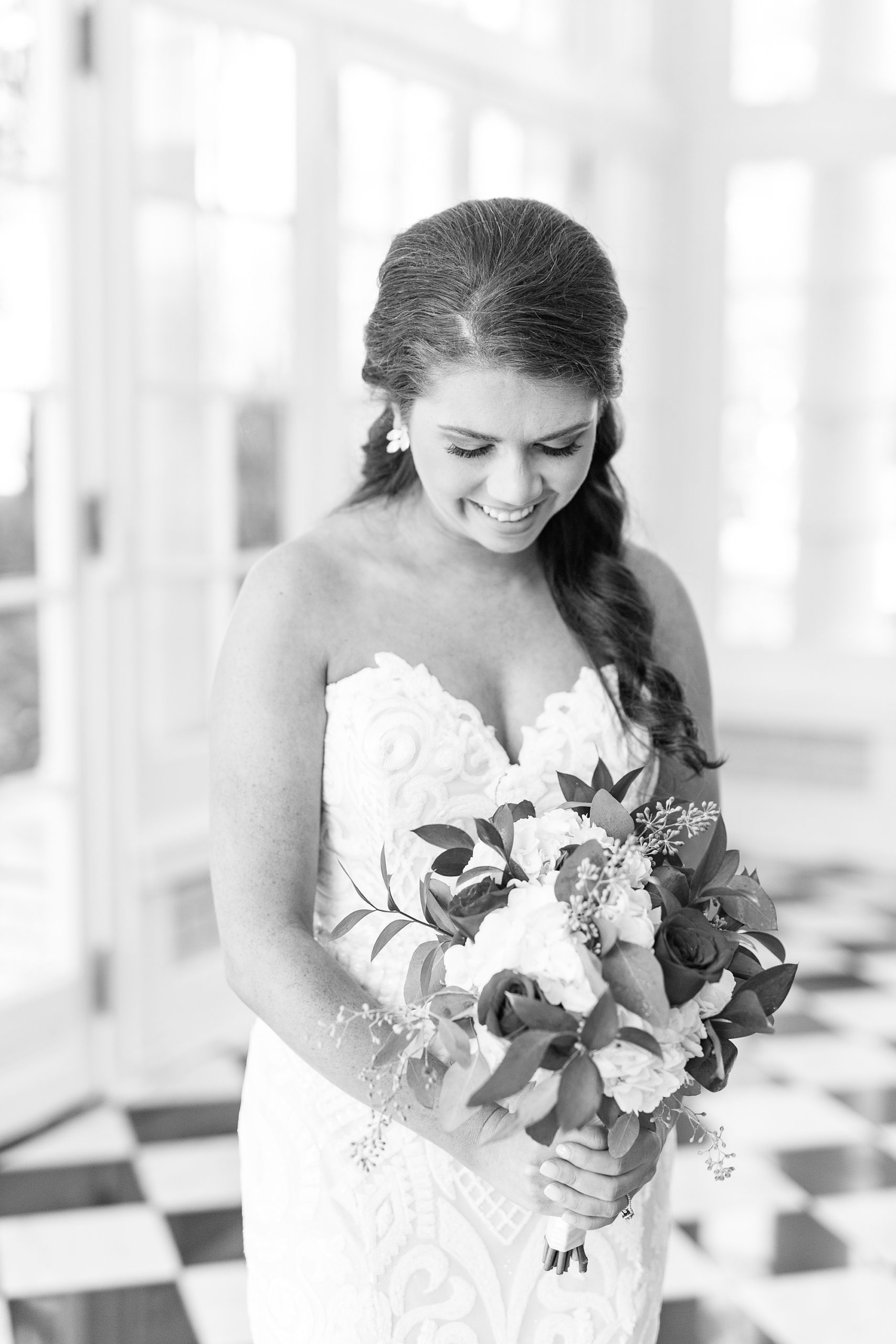 black and white Classic Charlotte Bridal Portraits