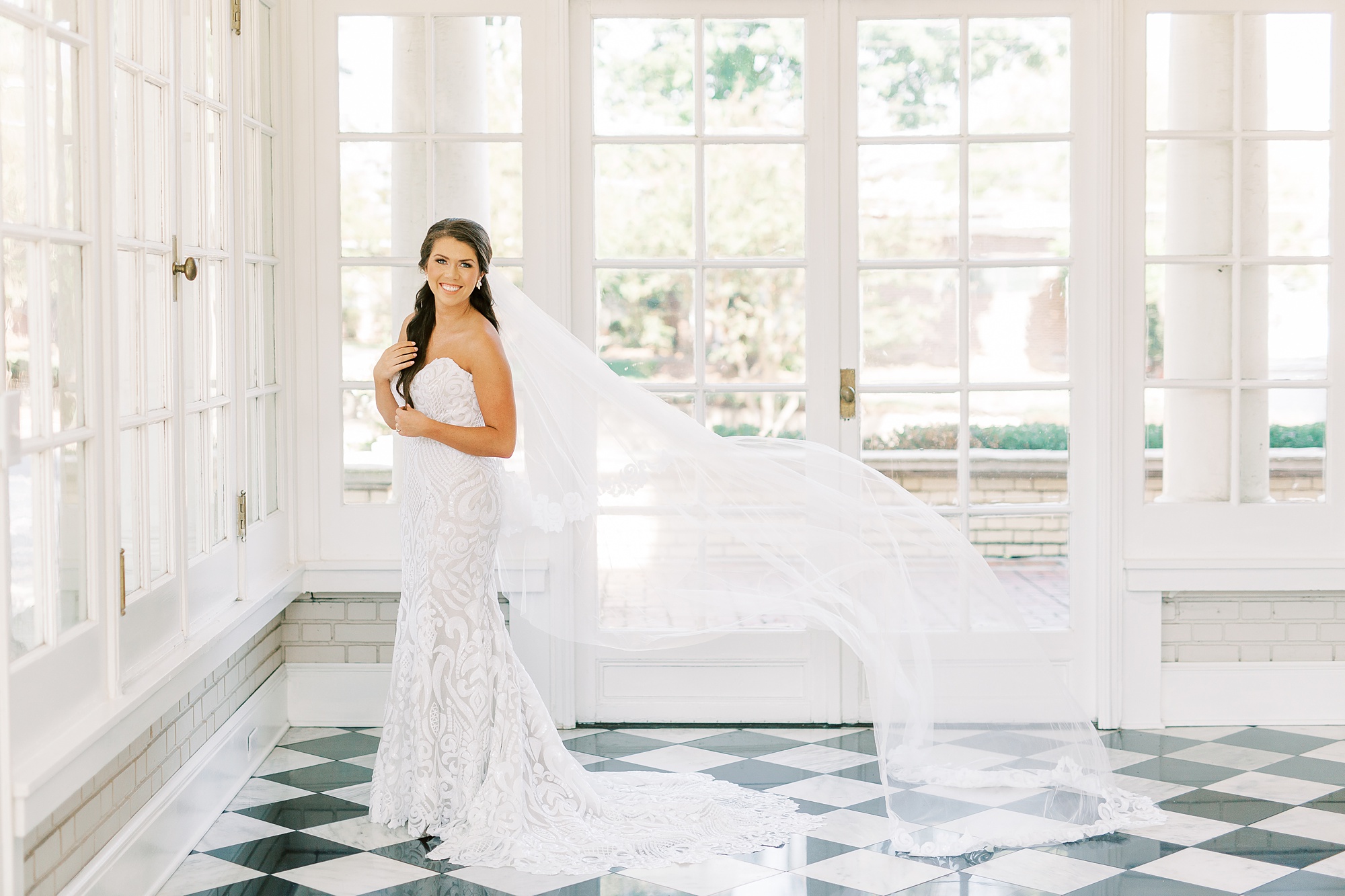 Separk Mansion bridal portraits with veil floating