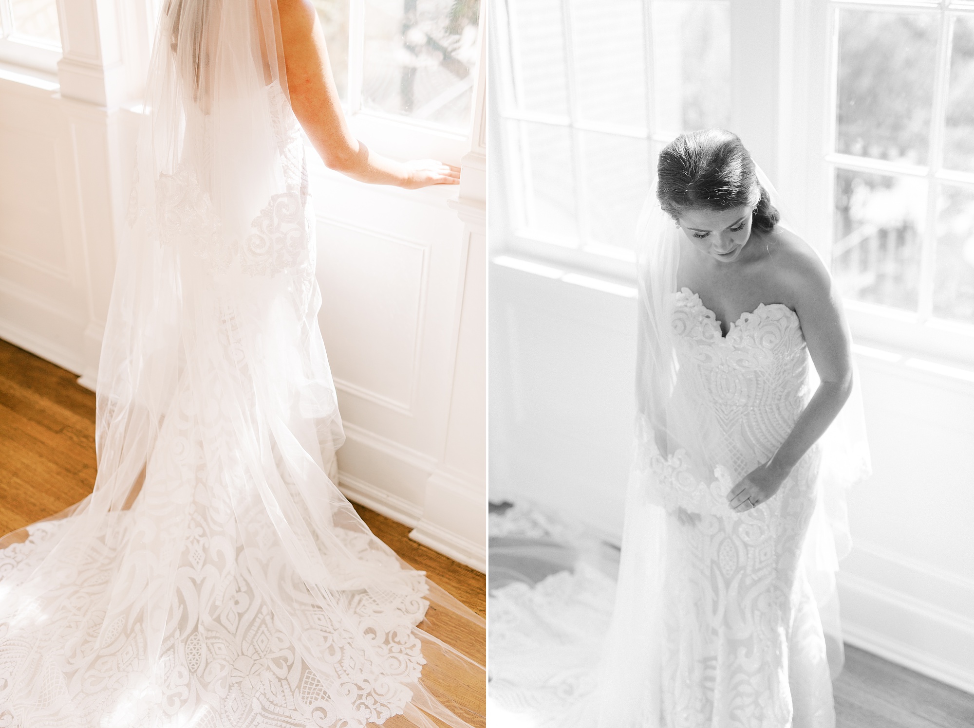 bride looks out window at Separk Mansion