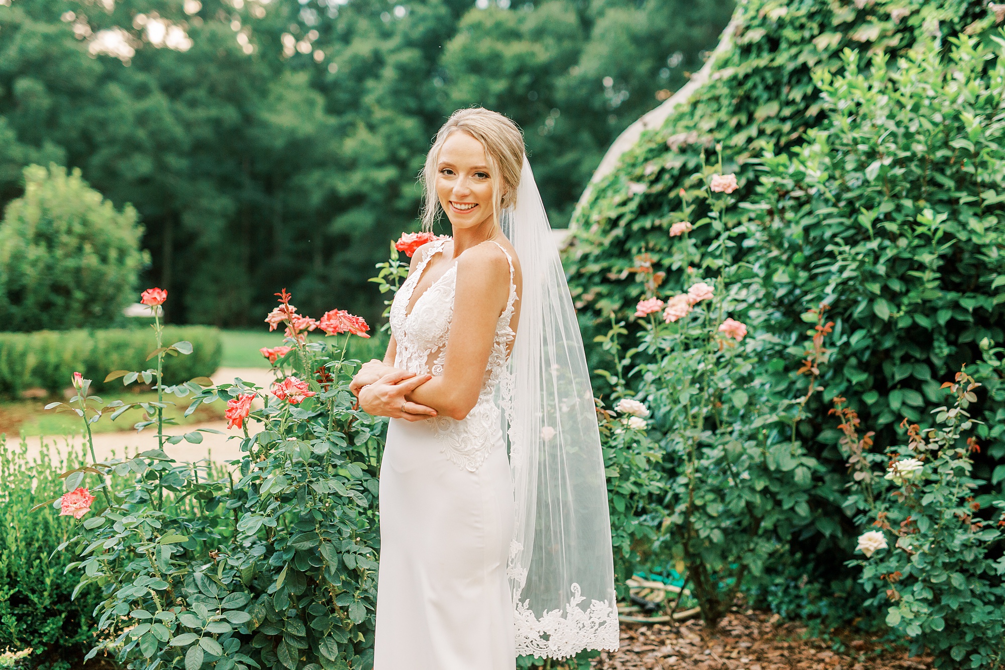 portraits of bride in gardens at The Andrews Farm