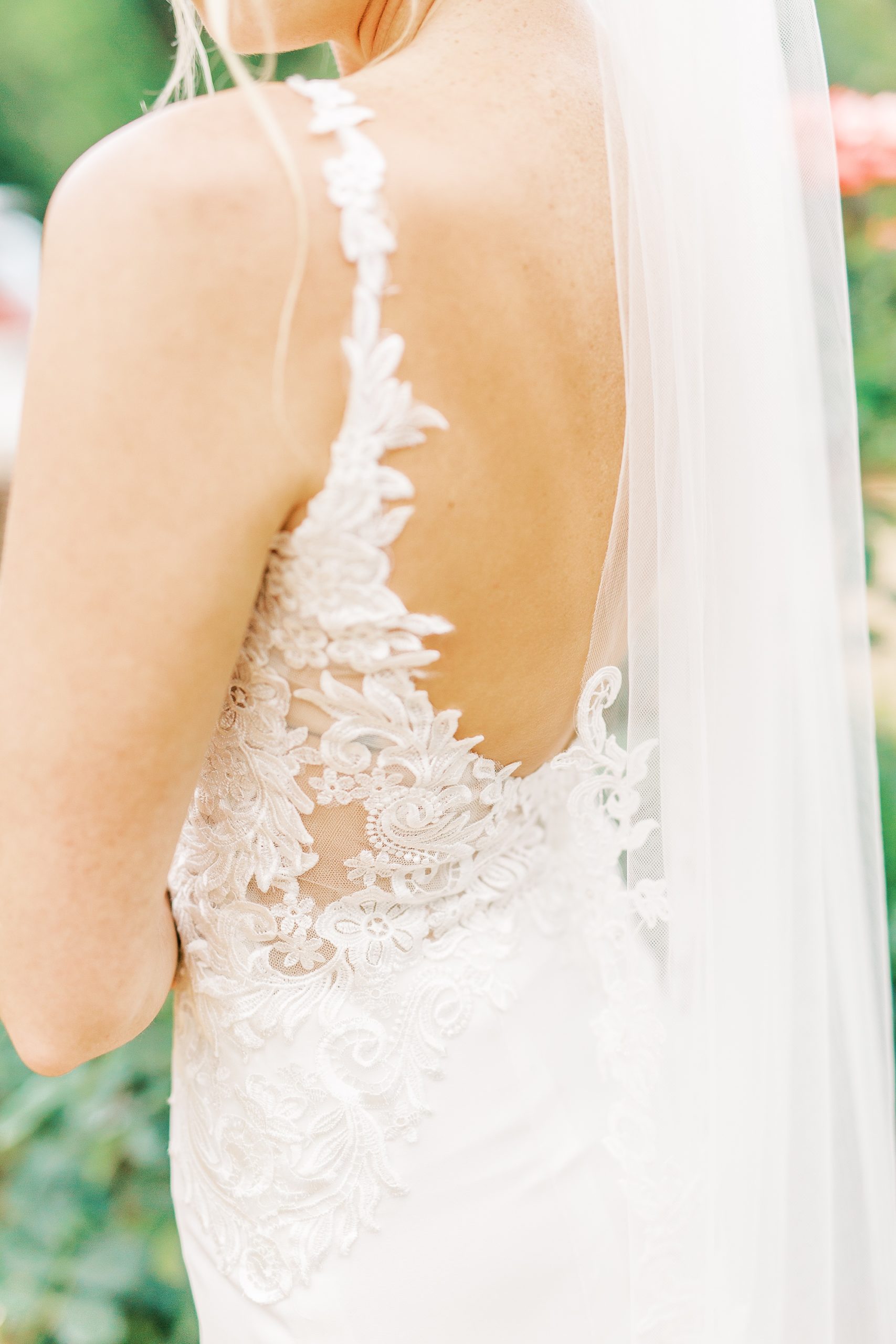 The Andrews Farm bridal portraits with details of bride's dress