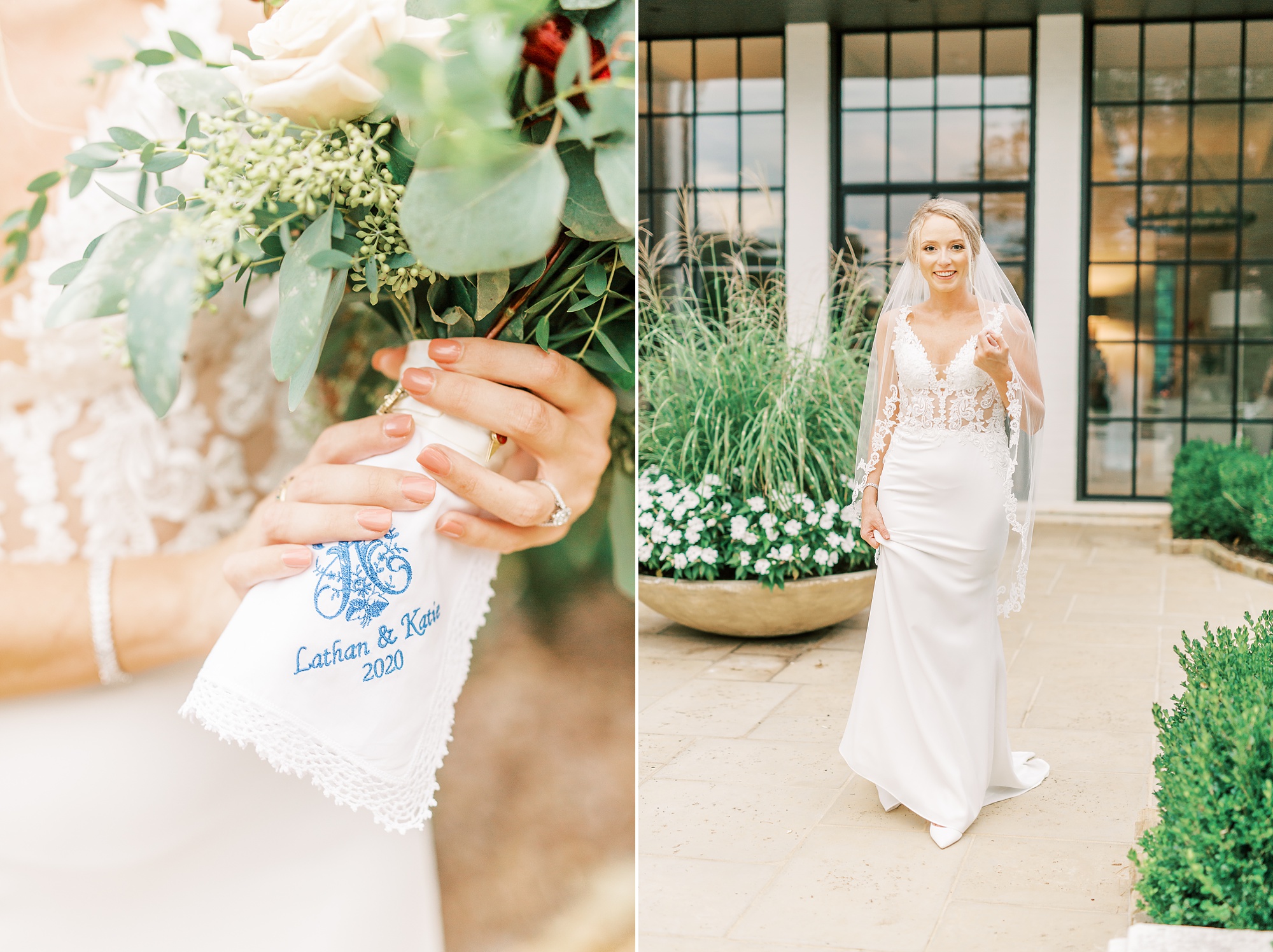 bride walks outside farmhouse