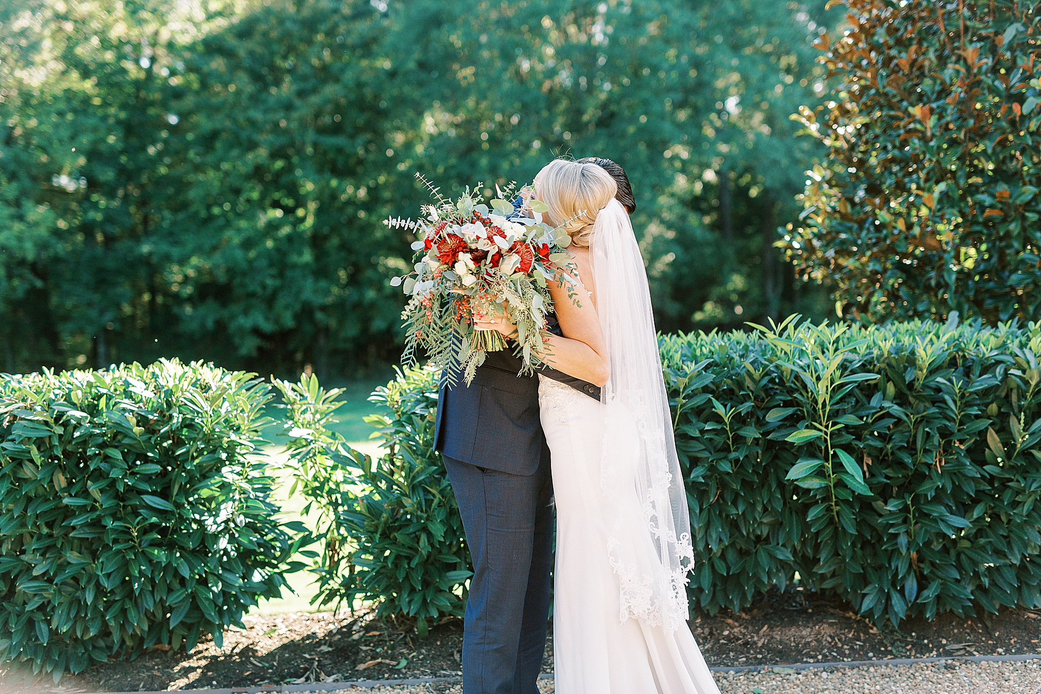 bride and groom hug during NC first look