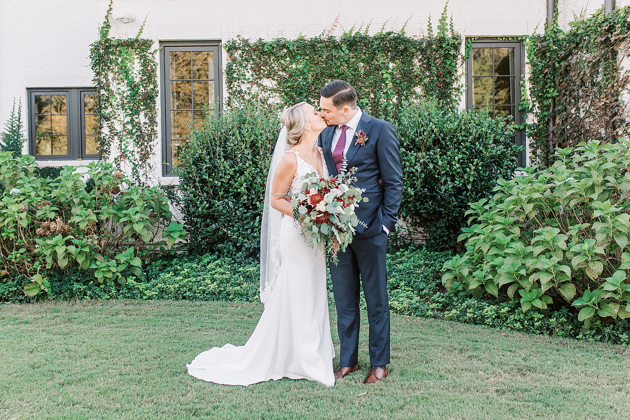 bride and groom kiss in Midland NC