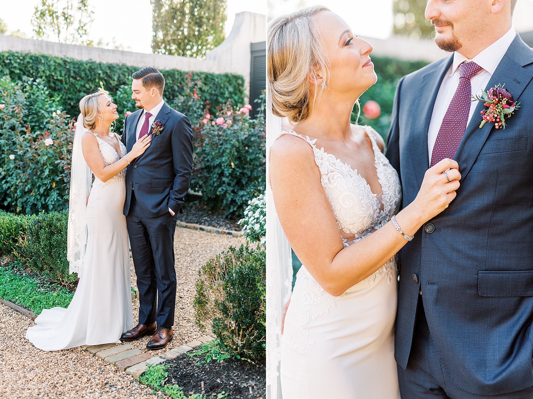 North Carolina wedding portraits in gardens at The Andrews Farm