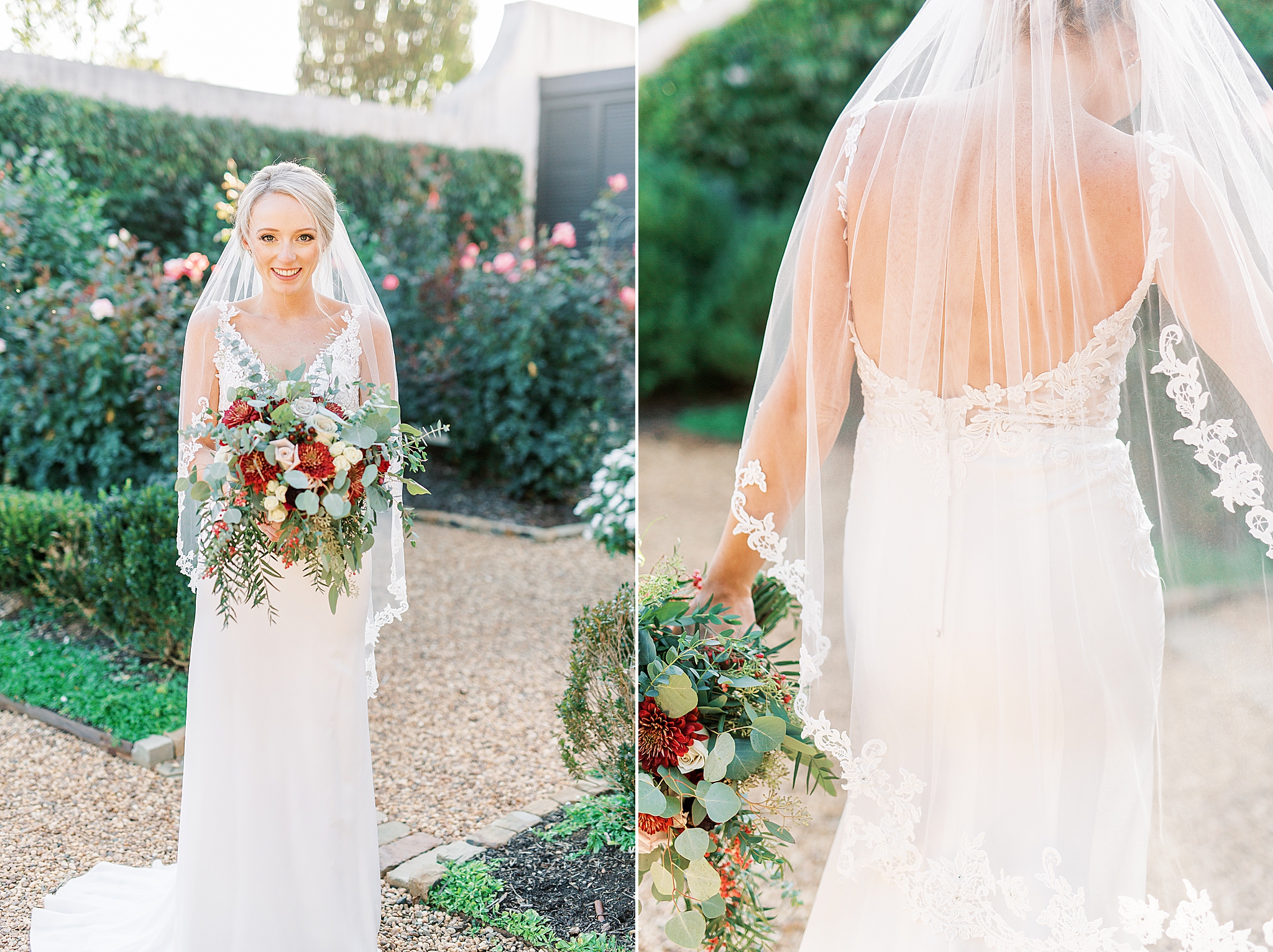 fall bridal portraits in The Andrews Farm garden