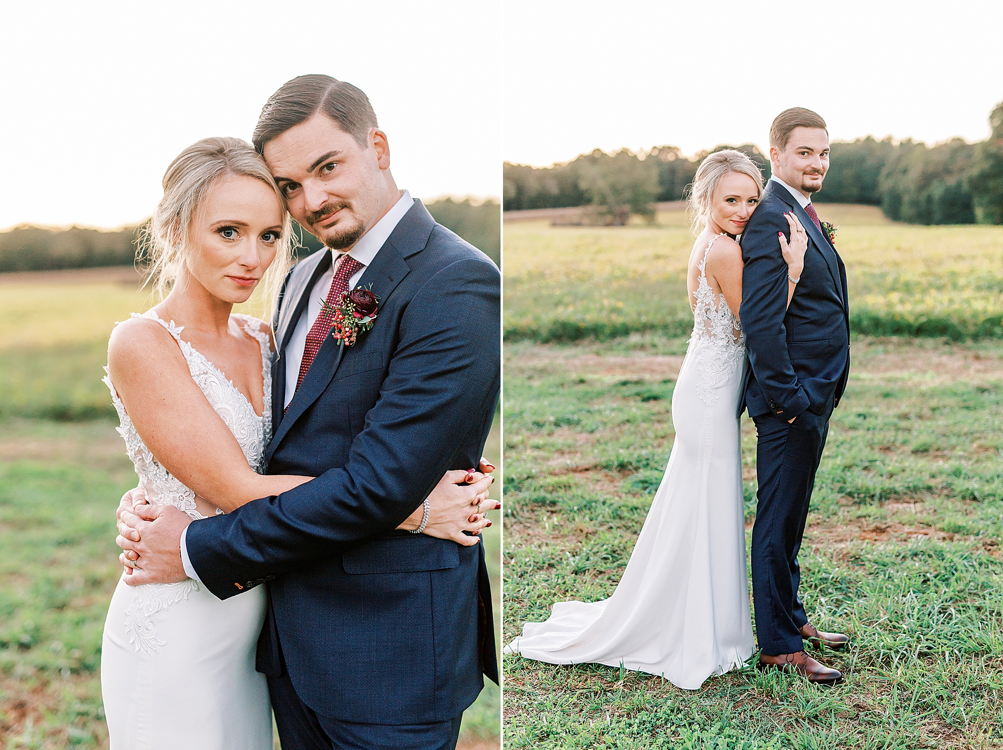 romantic Andrews Farm Elopement portraits at sunset