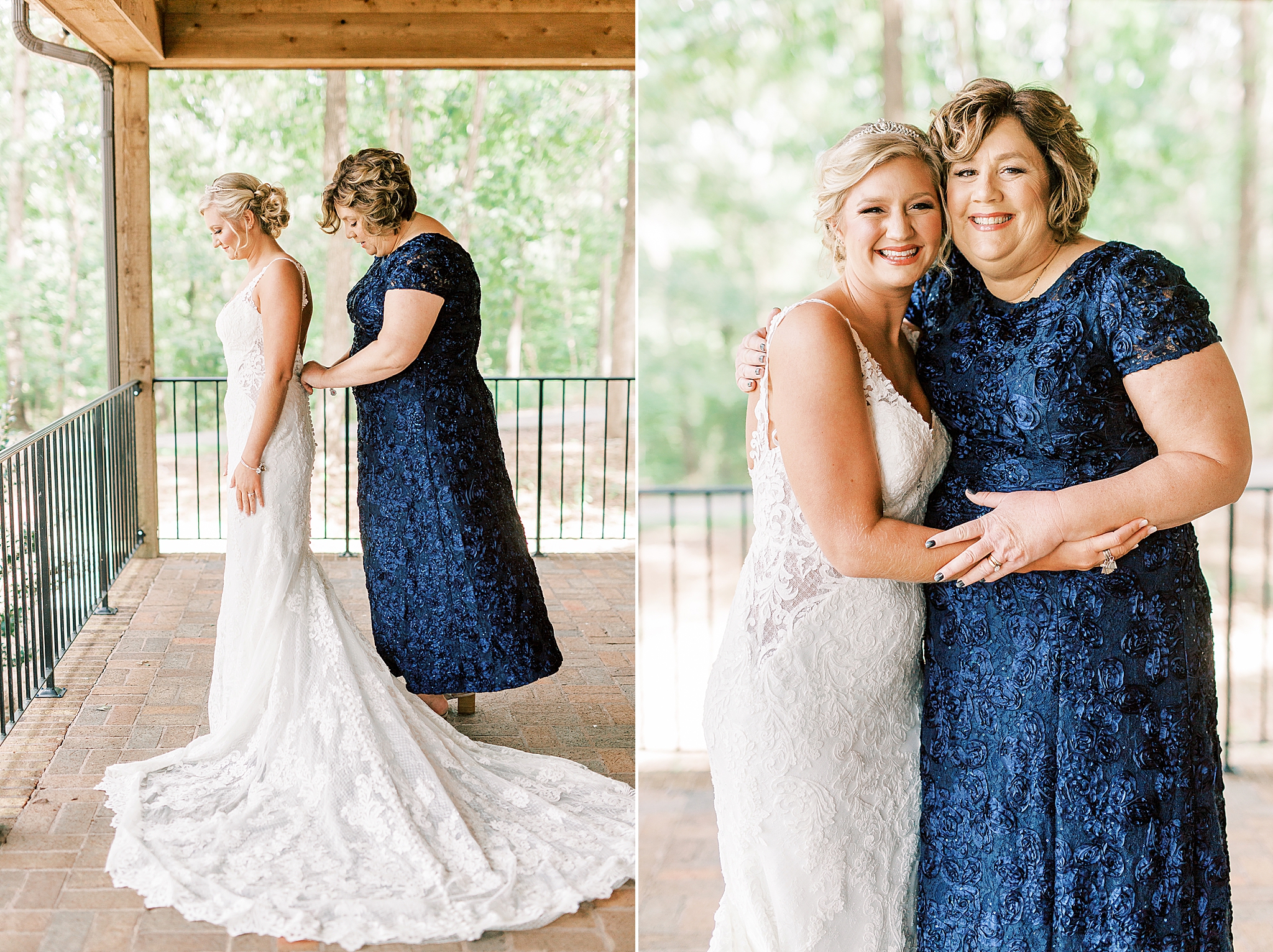 mom helps bride prepare for NC wedding day