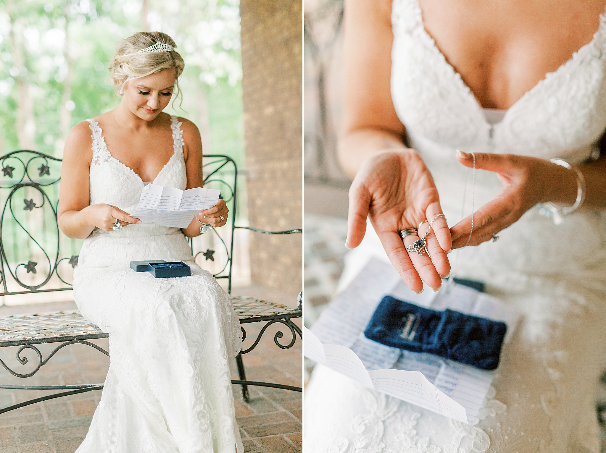 bride opens Disney jewelry gift from groom