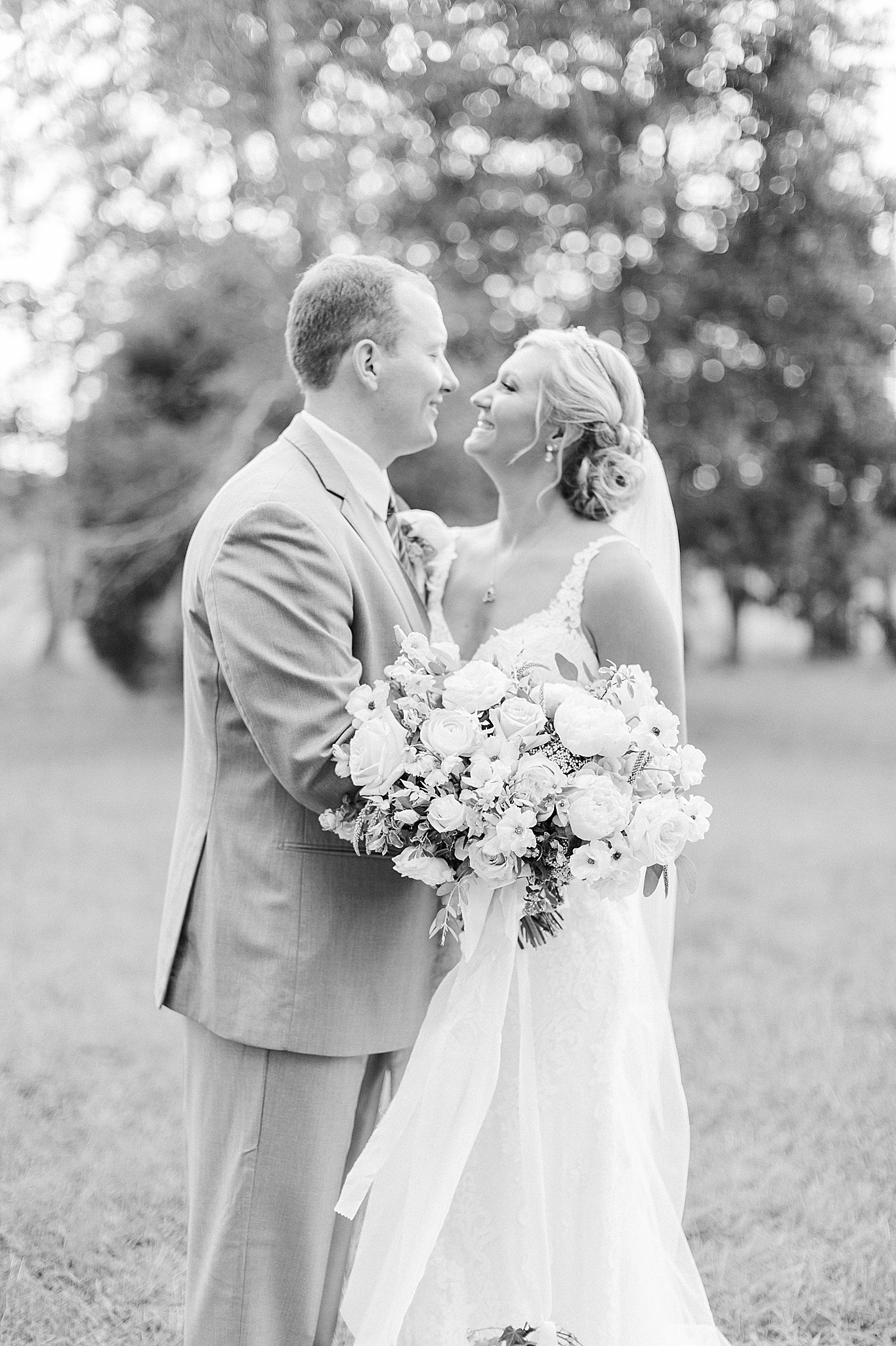black and white Concord NC wedding portraits of bride and groom