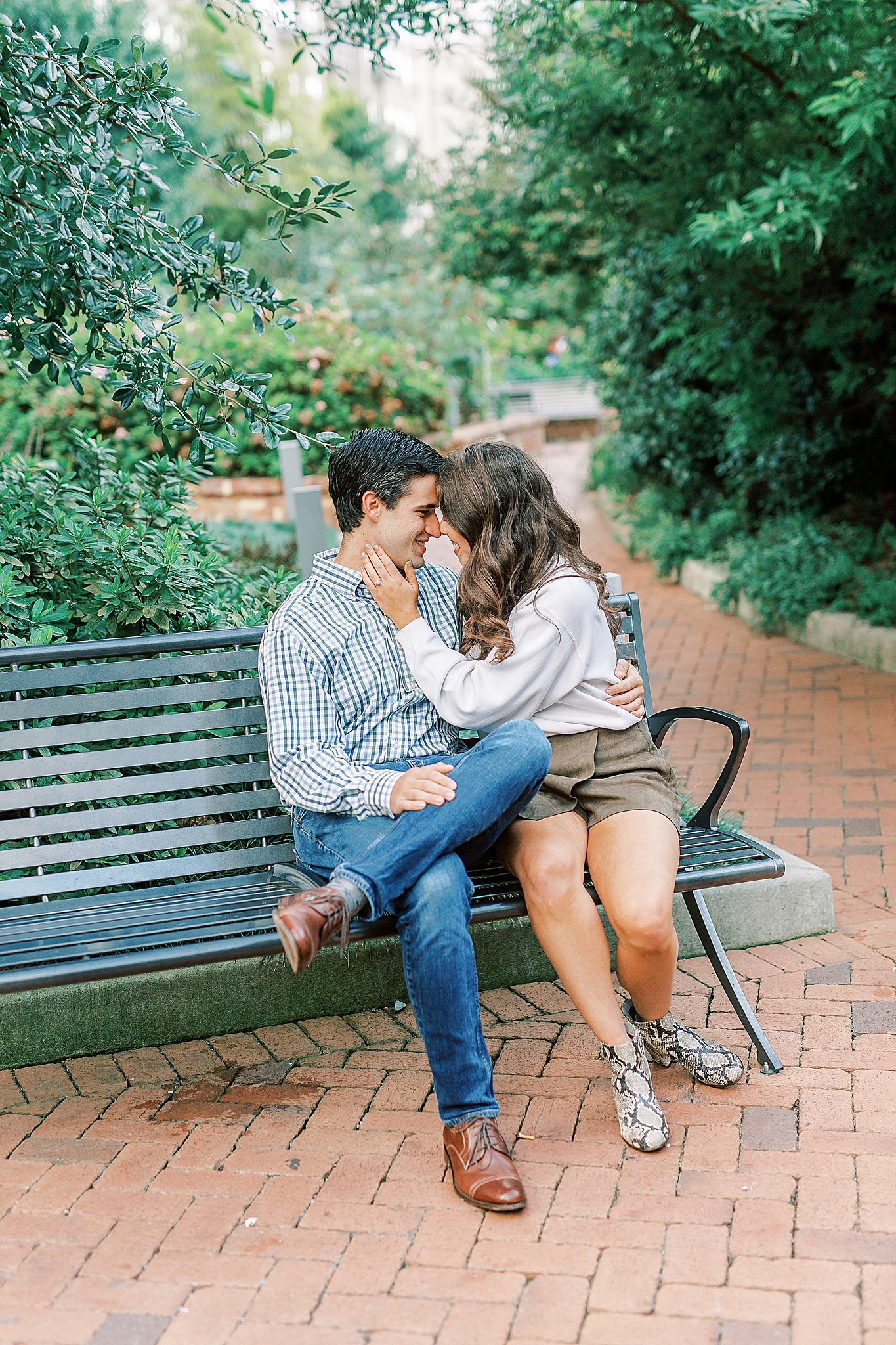 Uptown Charlotte NC portraits on park bench