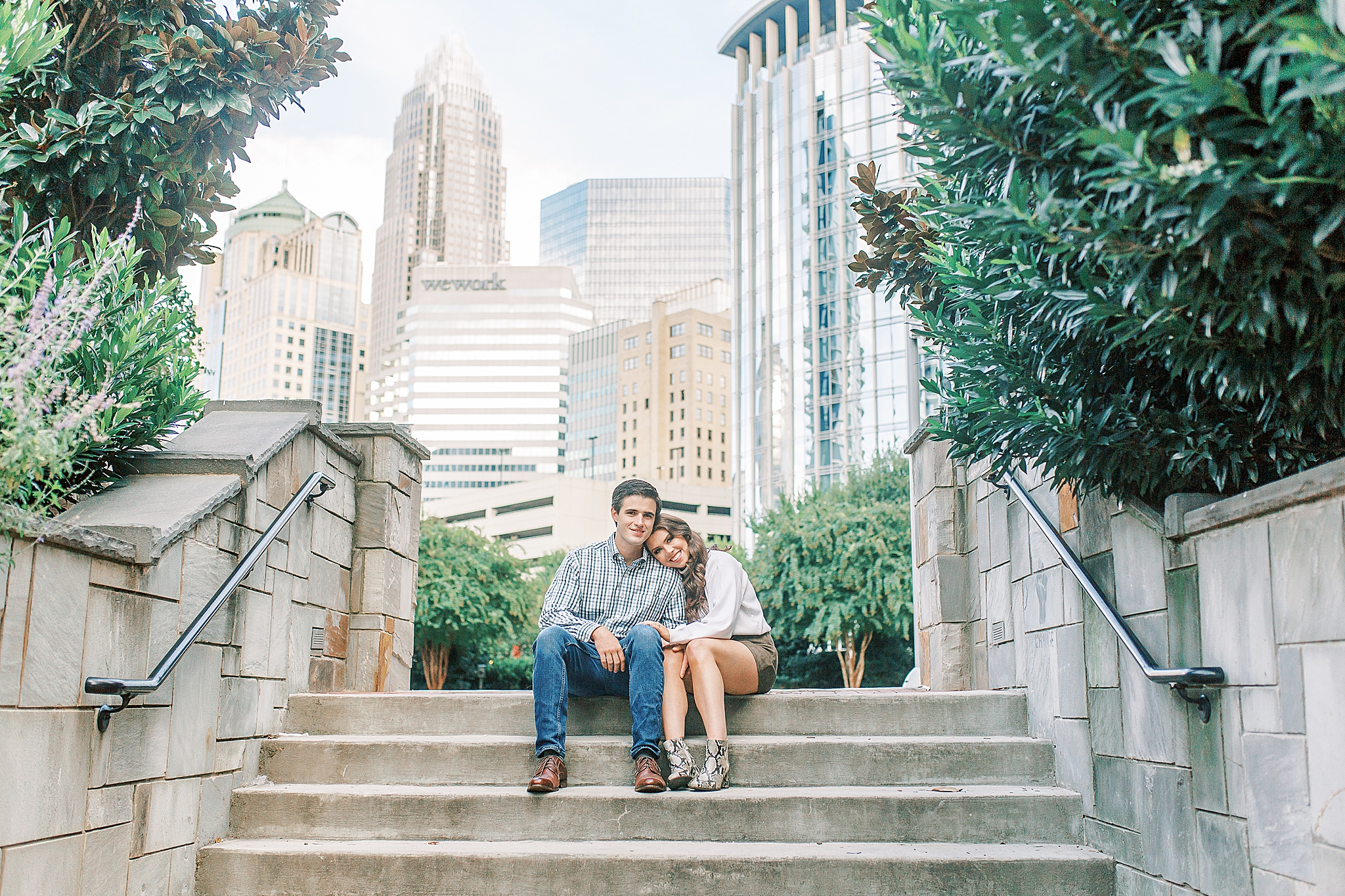 Charlotte NC engagement photos on steps