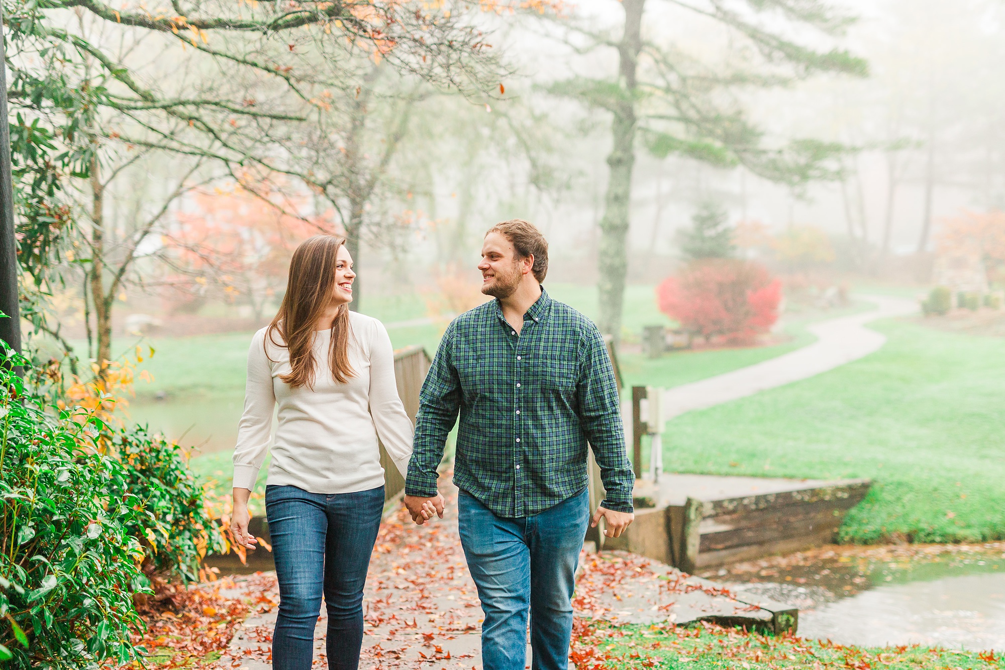 foggy fall engagement session in North Carolina