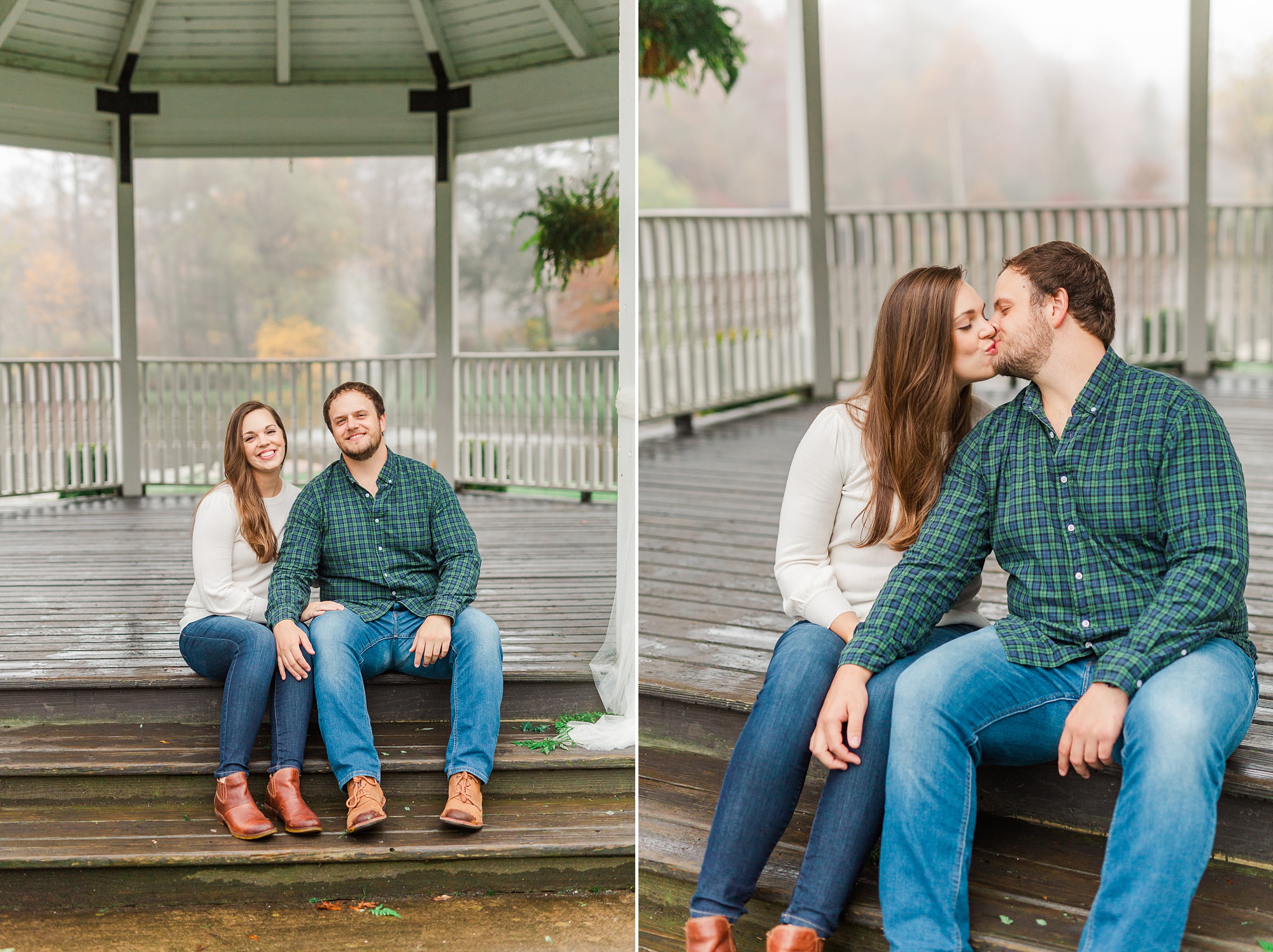 brie and groom pose on gazebo in Blowing Rock