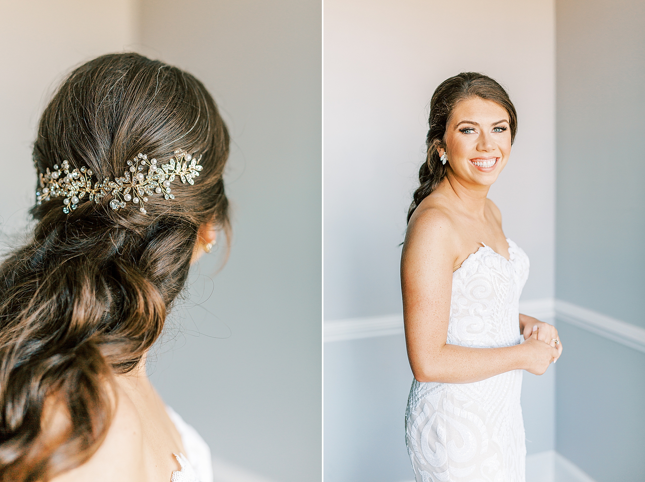 bride prepares for wedding dinner party at Separk Mansion