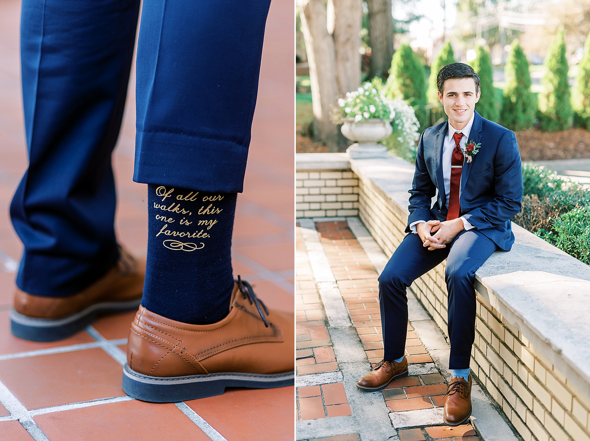 groom shows off socks for wedding day