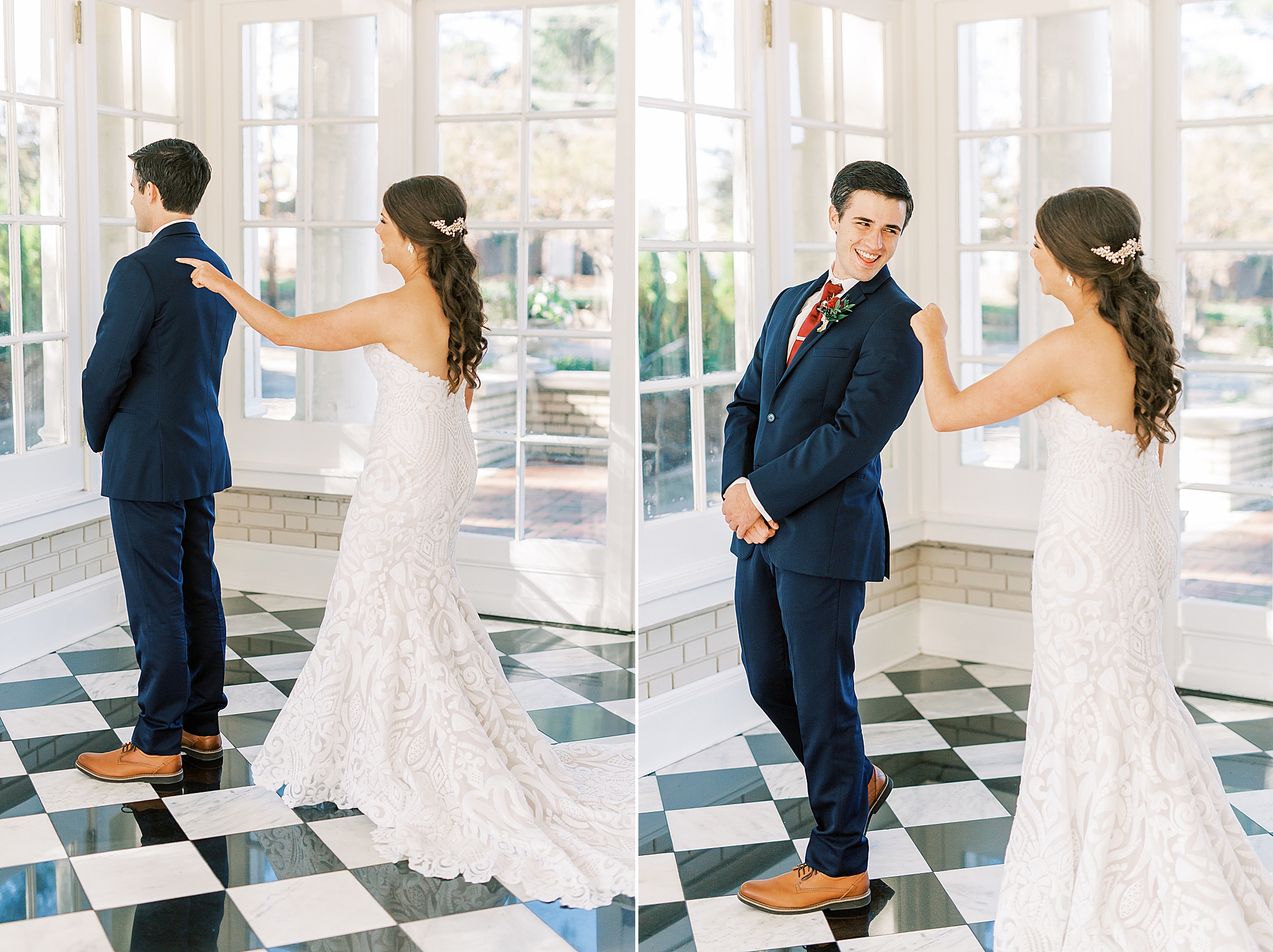 first look before dinner party wedding at Separk Mansion