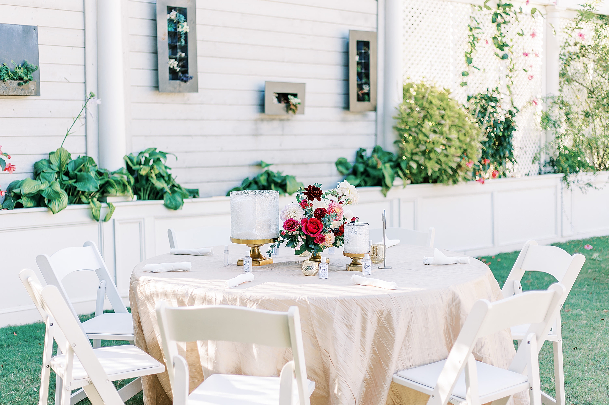 gold and red fall wedding reception details at Separk Mansion