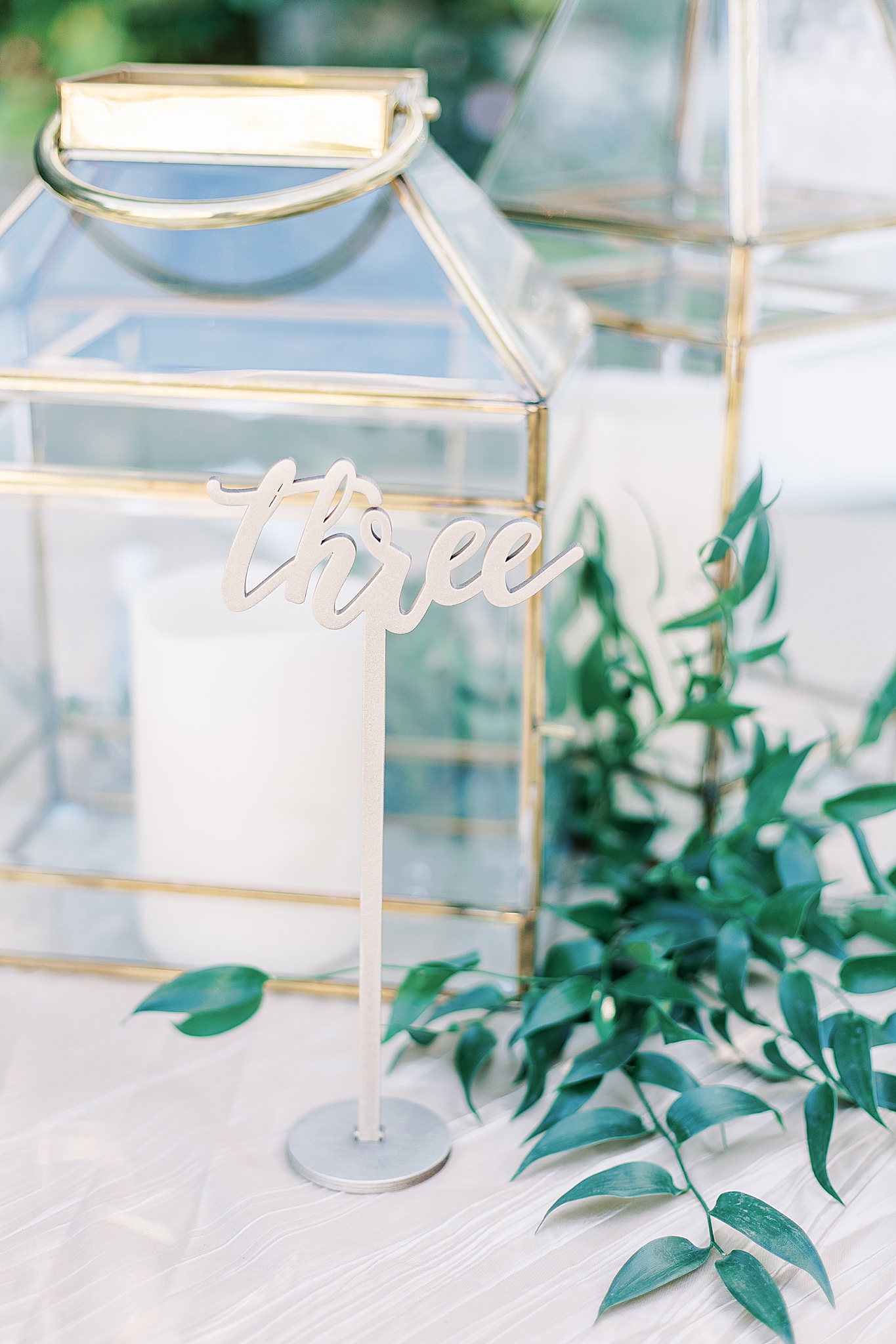 gold lanterns and table numbers for Dinner Party Wedding reception