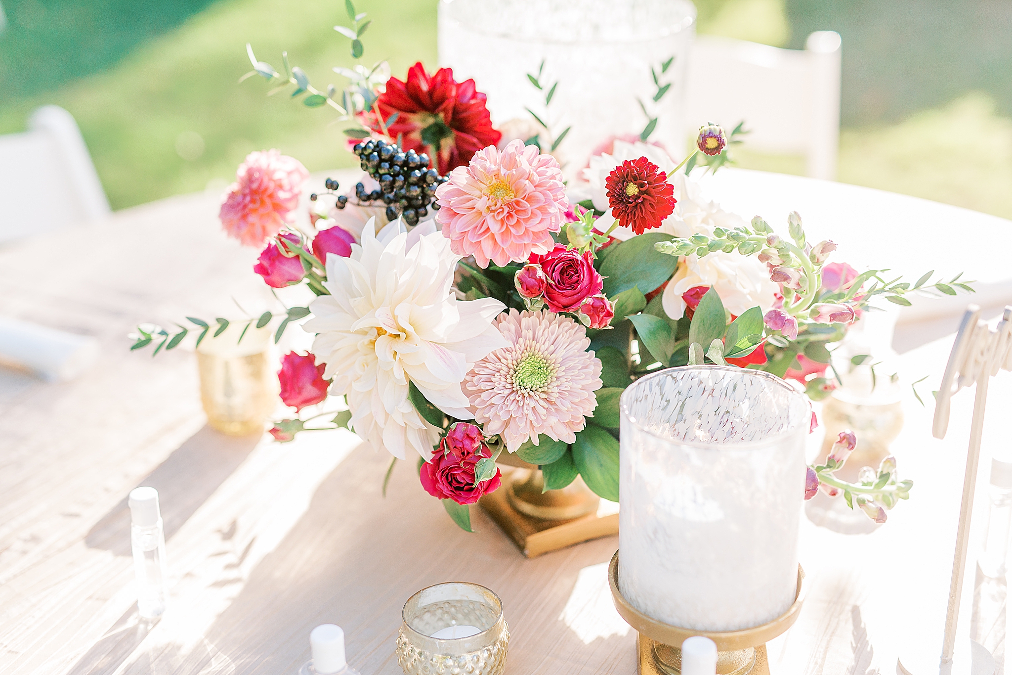 pink and gold wedding reception centerpieces for garden wedding