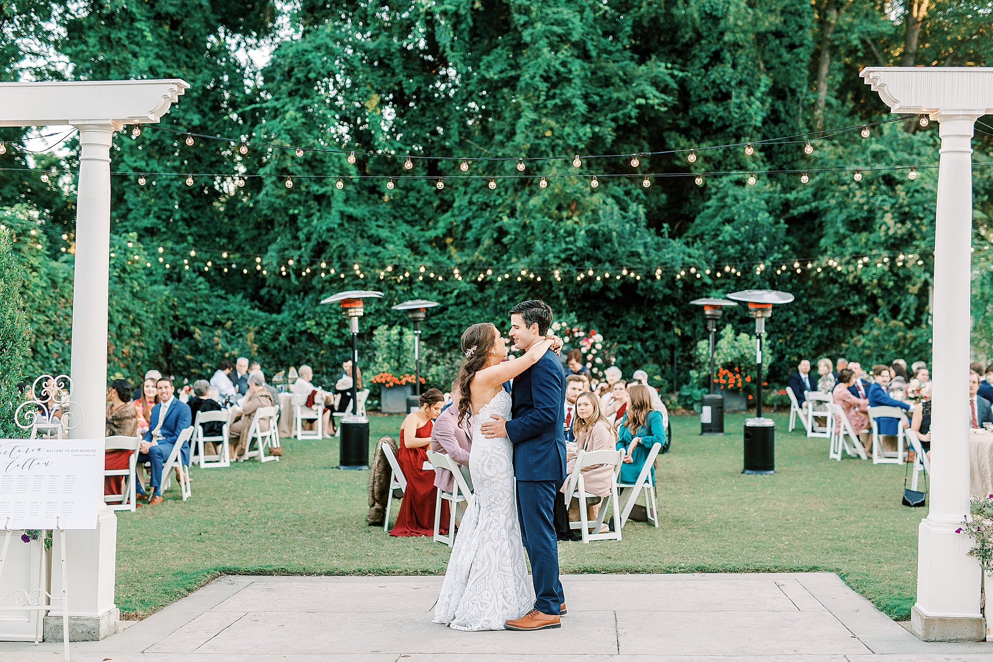 bride and groom's first dance at Separk Mansion garden reception