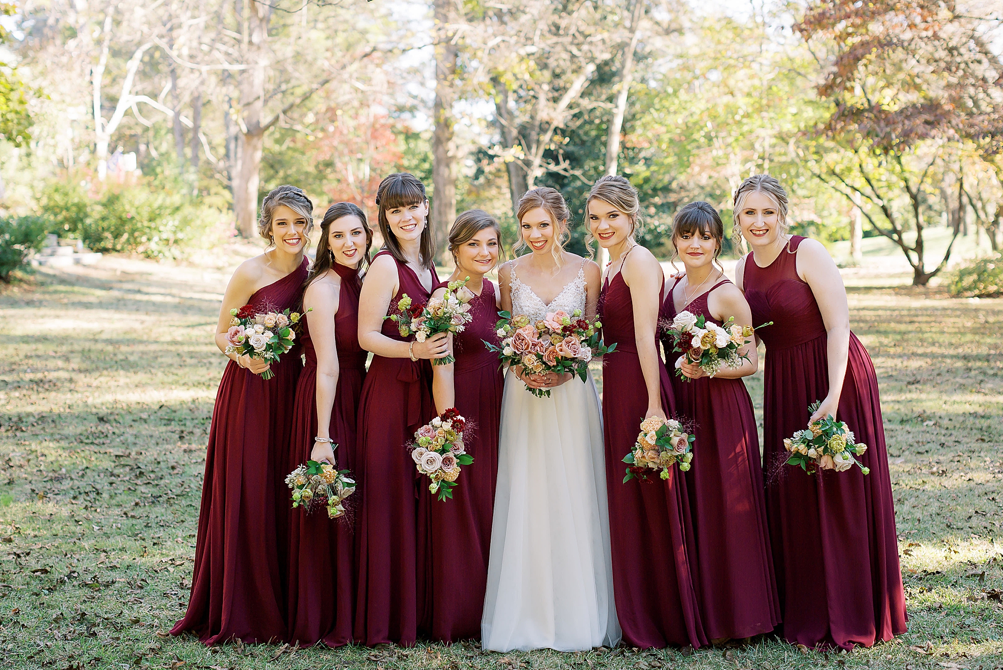 portraits of wedding party in Concord NC