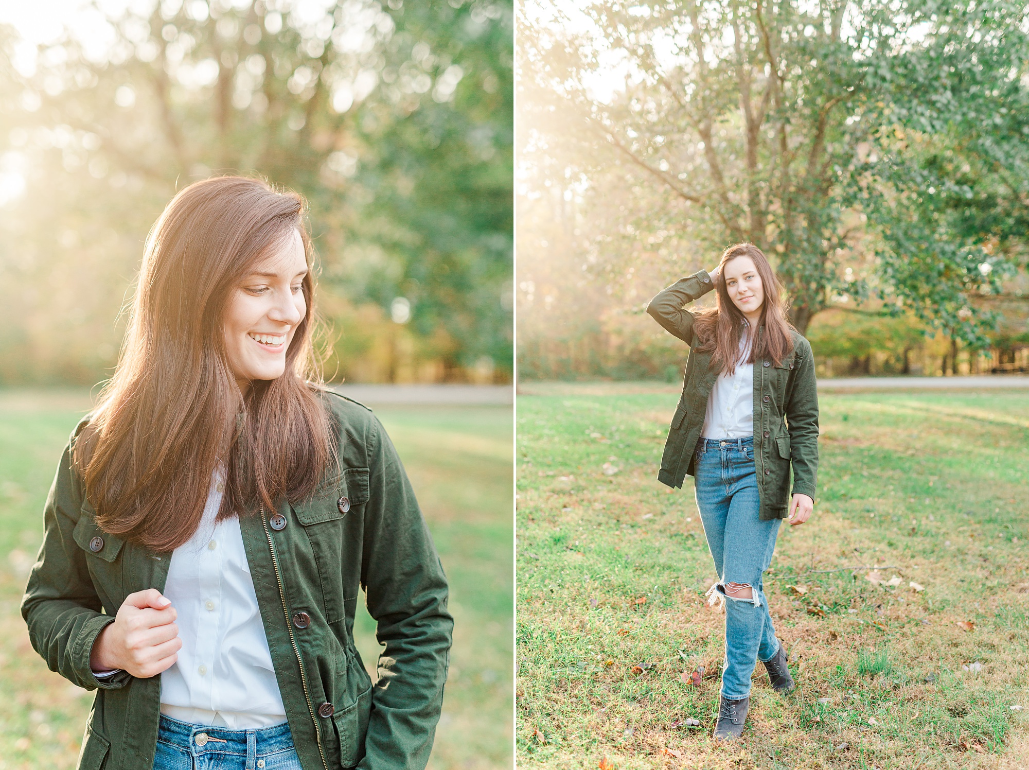 senior walks through Sloan Park during portrait session