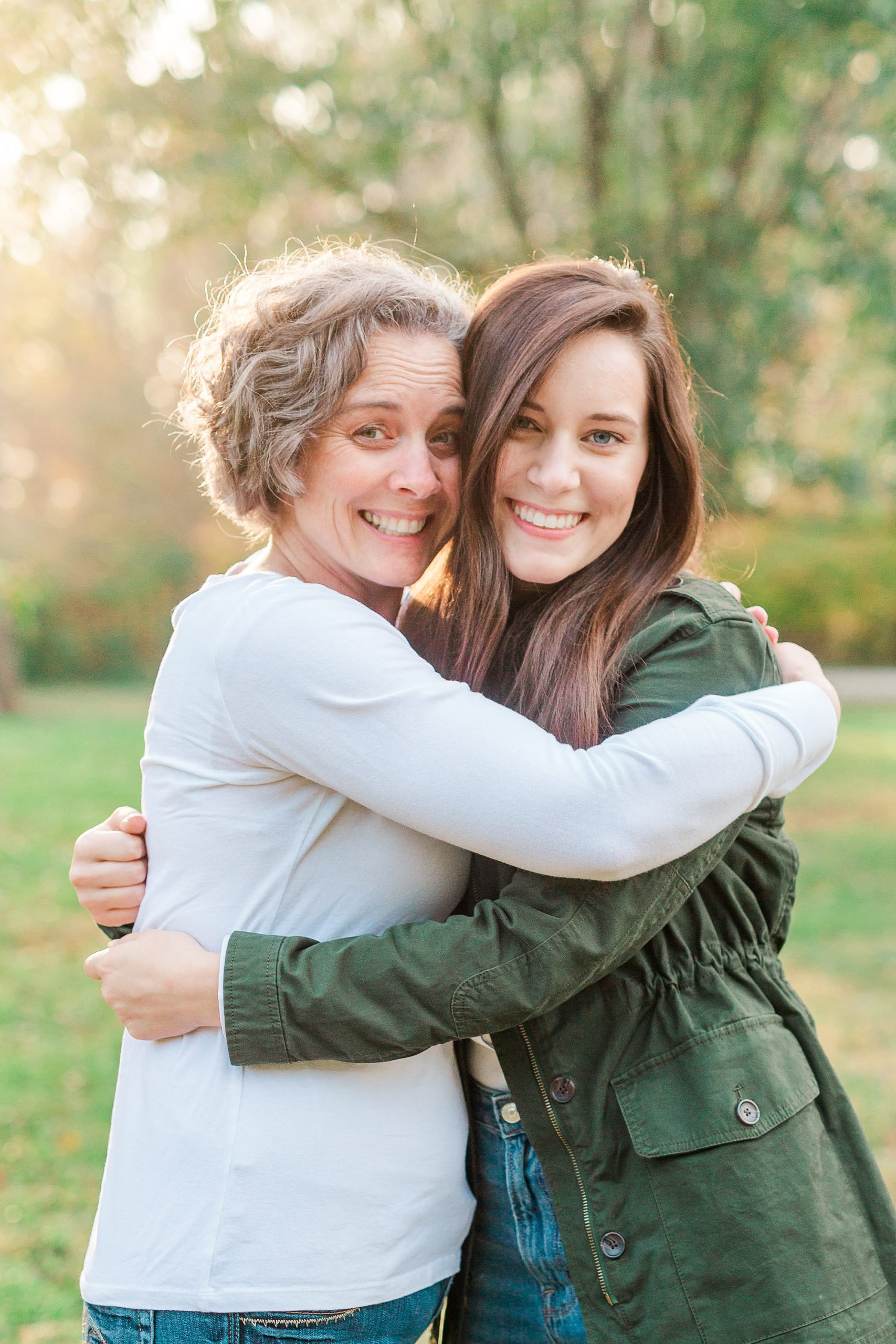 senior and mom hug during senior photos
