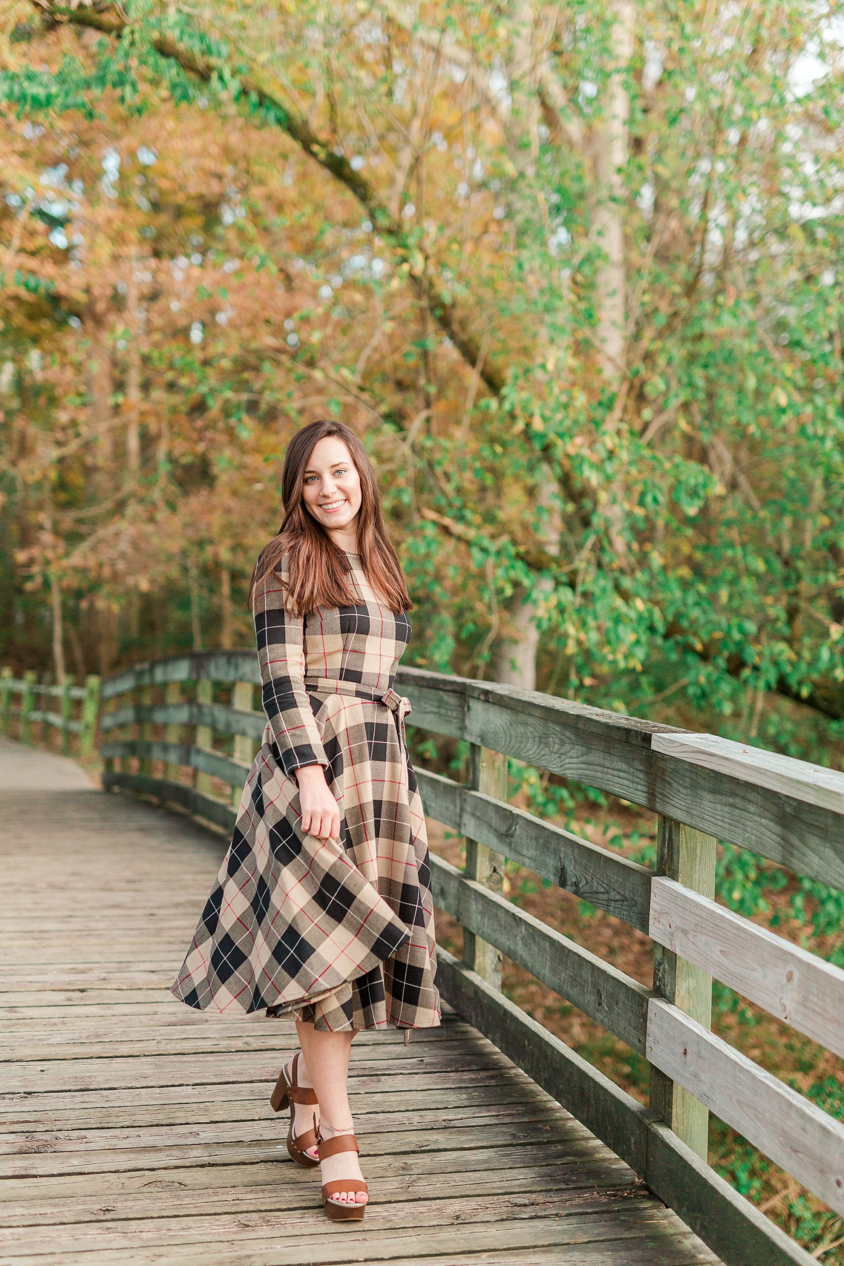 Sloan Park senior portrait with girl in plaid dress
