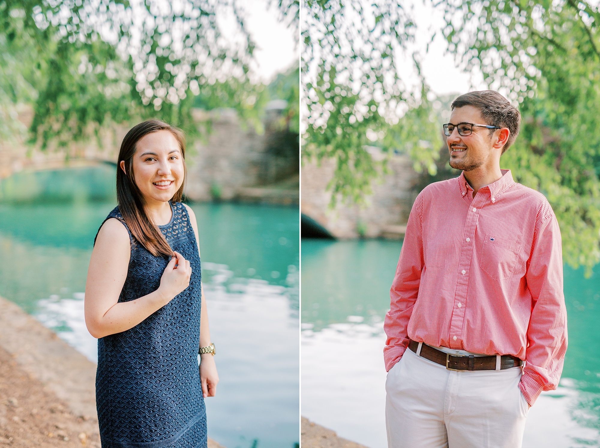 bride and groom pose during engagement photos