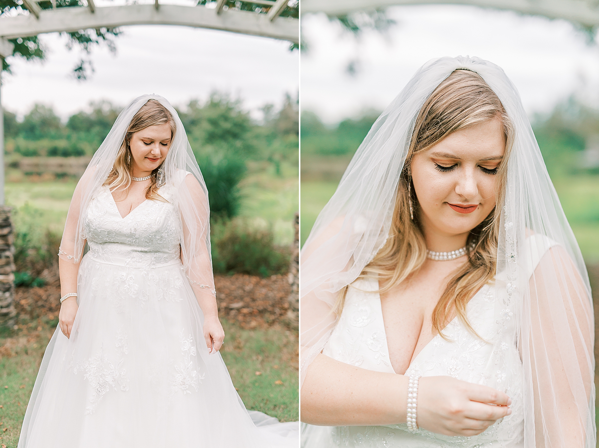 bride looks over shoulder during The Arbors bridal portraits