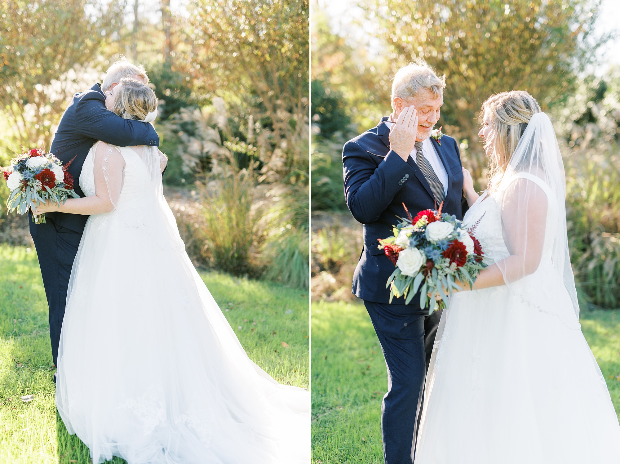 first look with dad and bride at Arbors Events
