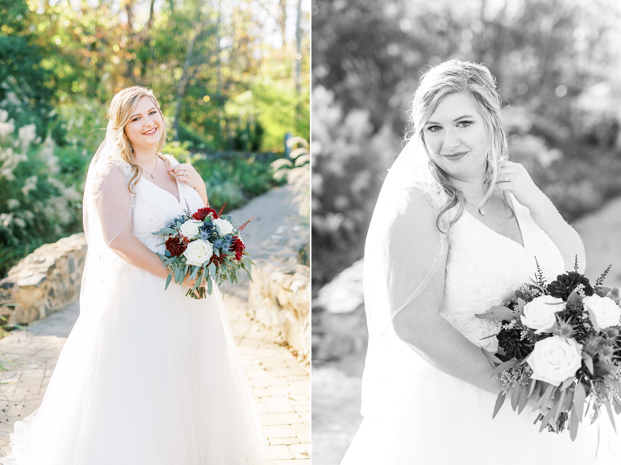 NC bridal portraits with bride holding bouquet