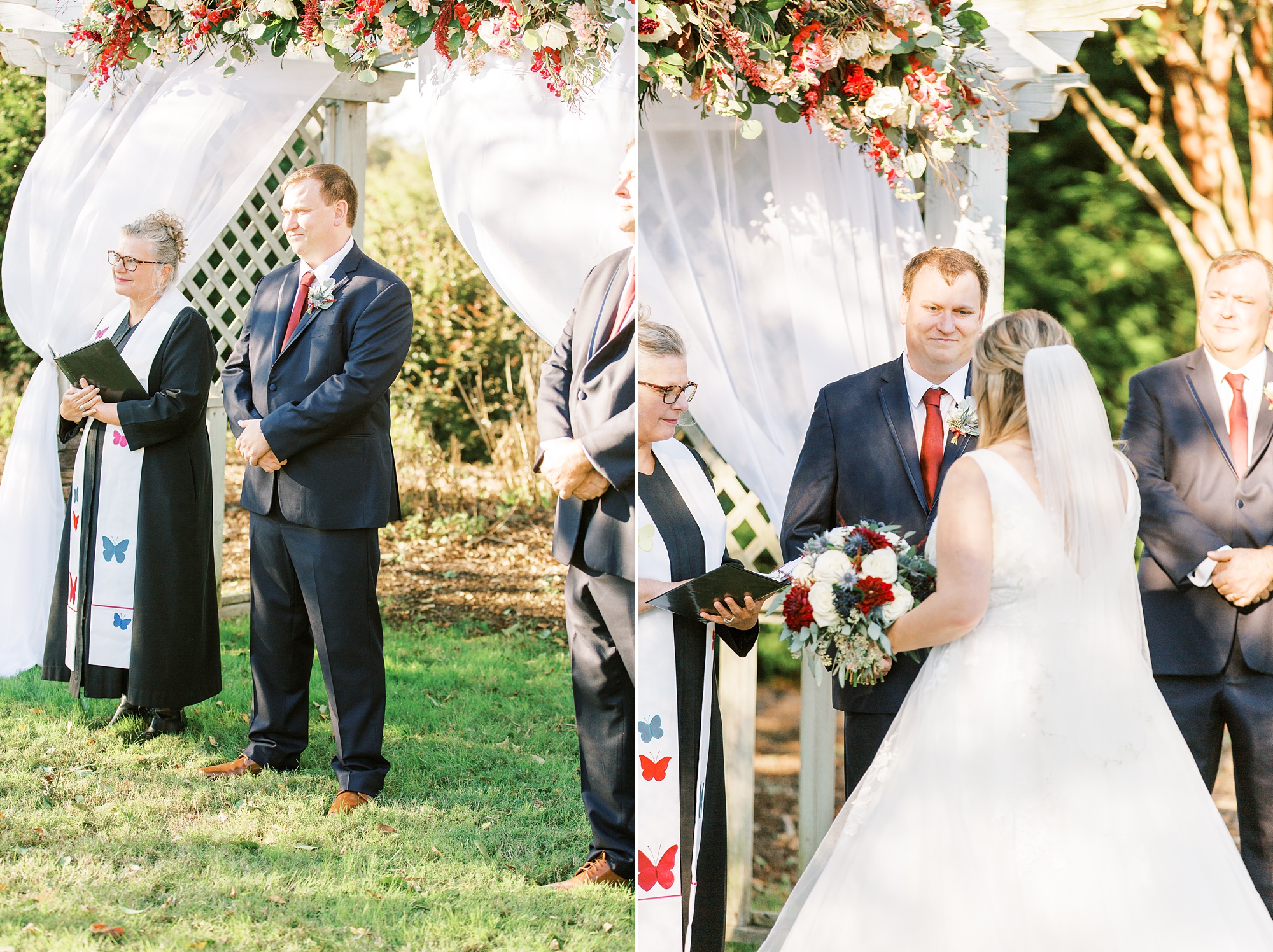 groom watches bride walk down aisle
