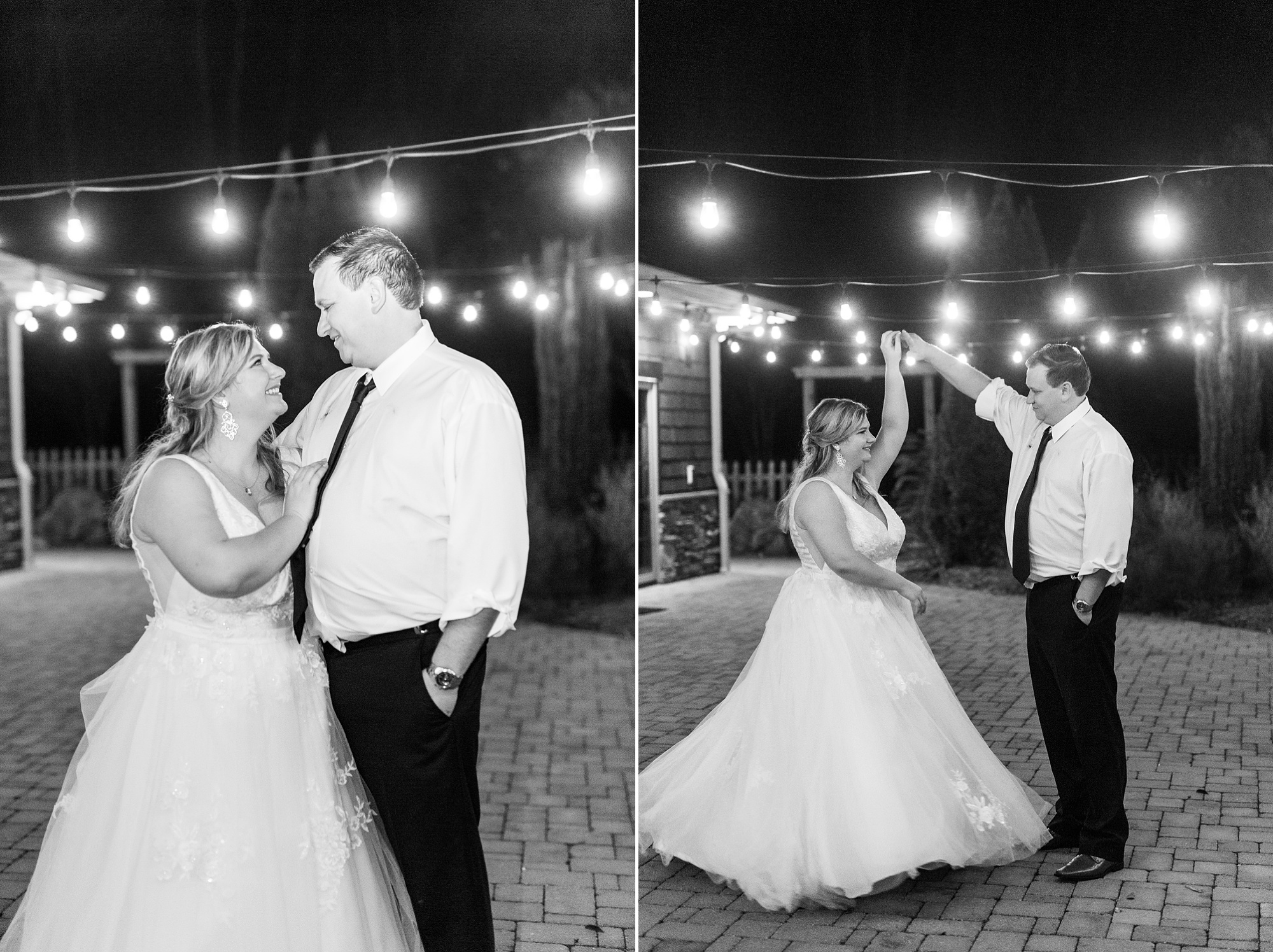 nighttime portraits under string lights in NC