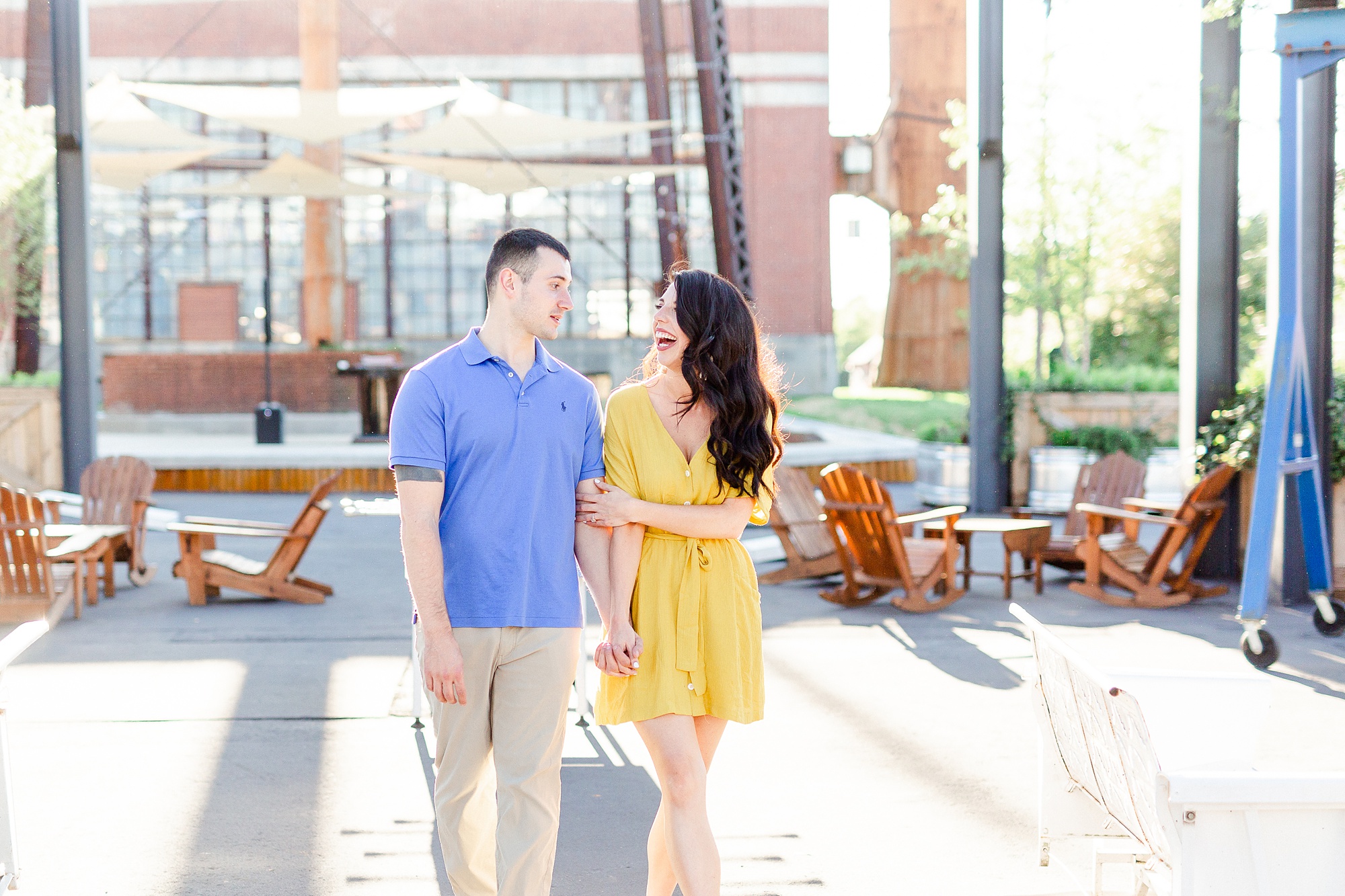 Camp North End engagement session outside Black Moth Bar
