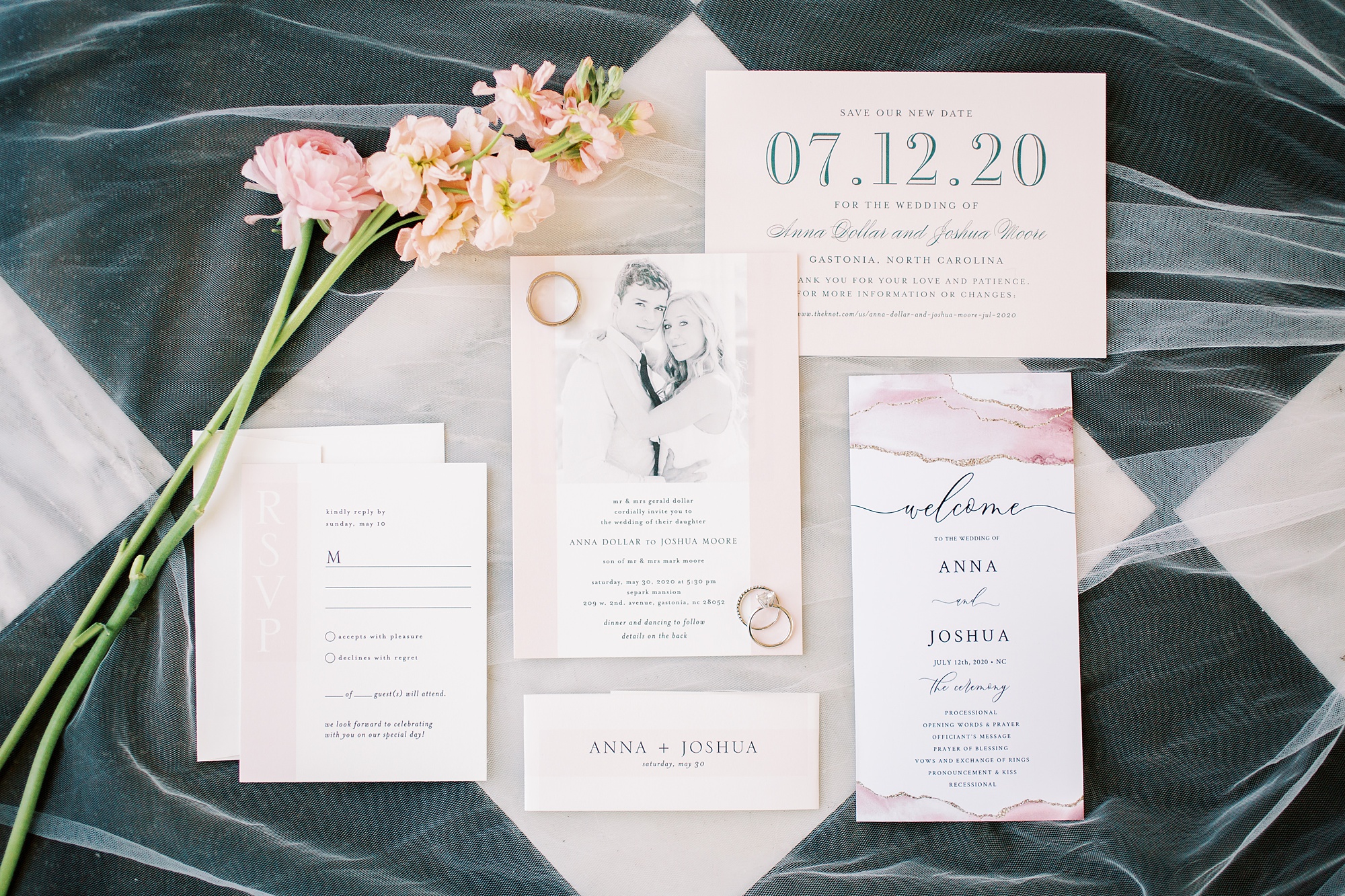 Classic wedding day with pink and navy details at Separk Mansion and downtown Charlotte